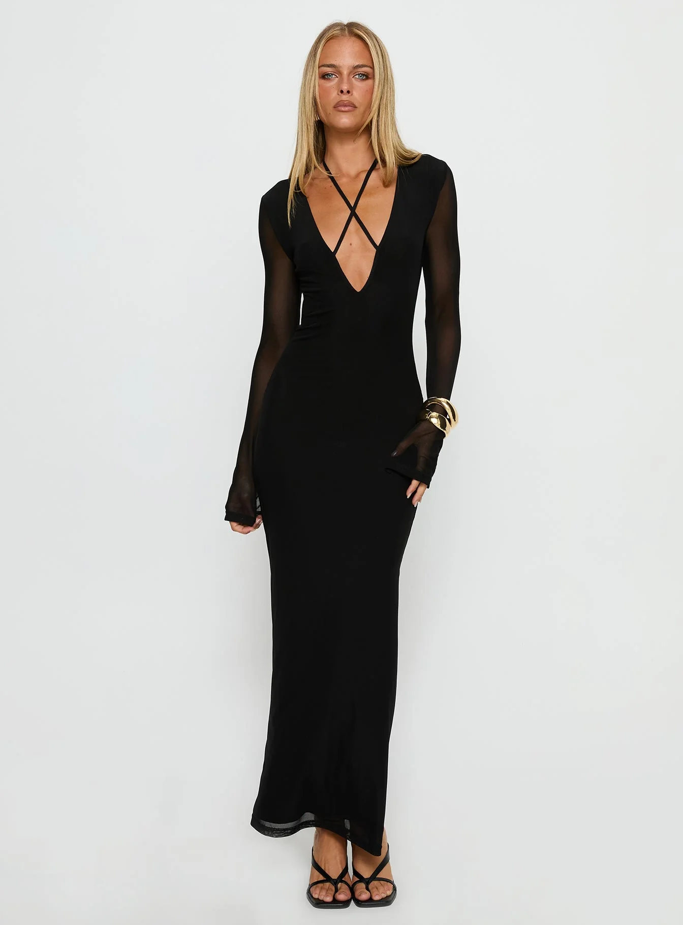 Ariadna Cut Out Long Sleeve Maxi Dress Black - Image 2