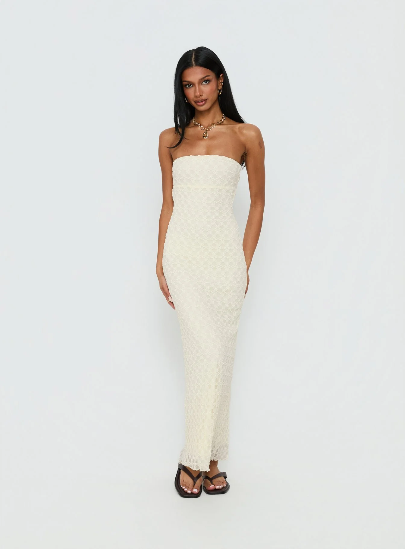 Aryela Strapless Textured Maxi Dress Cream - Image 3