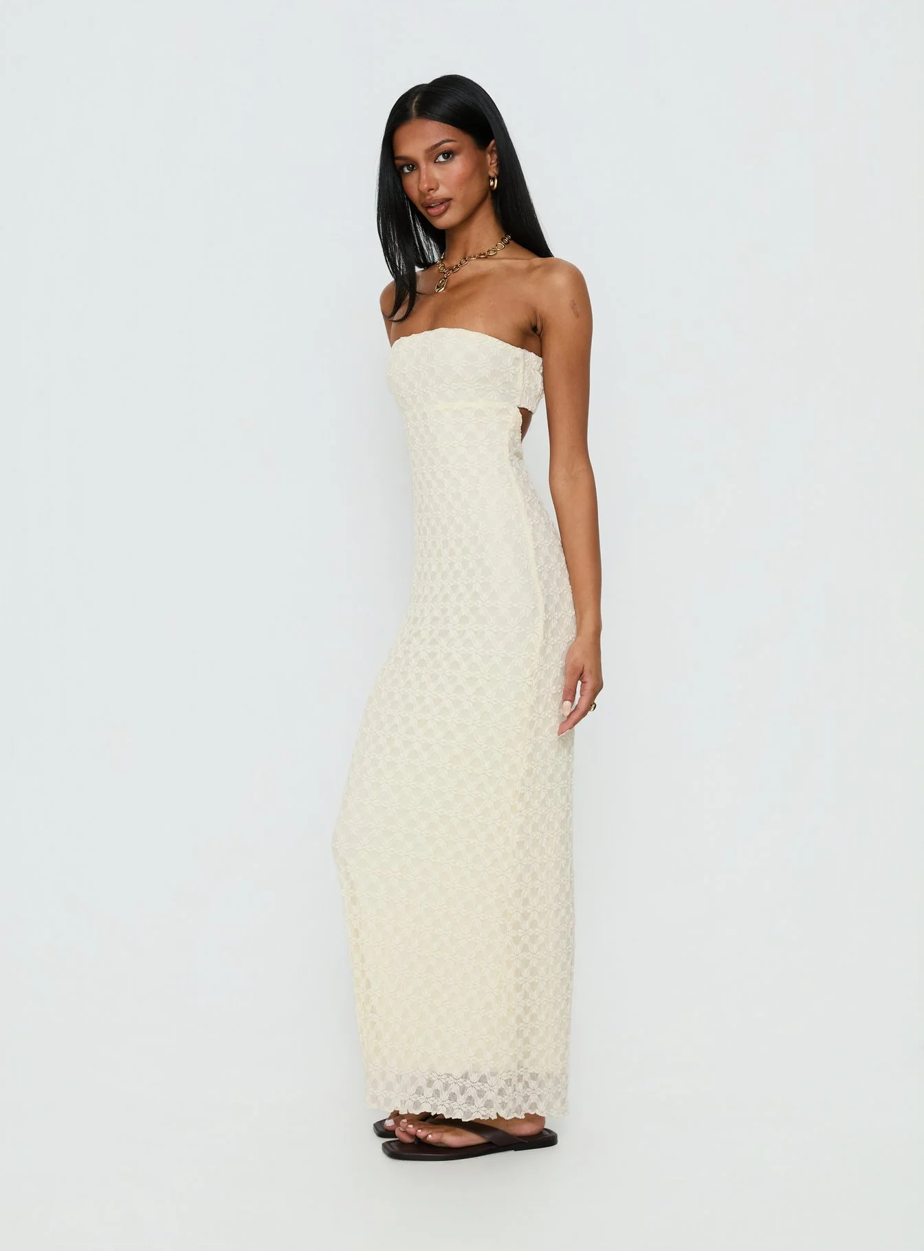 Aryela Strapless Textured Maxi Dress Cream - Image 4