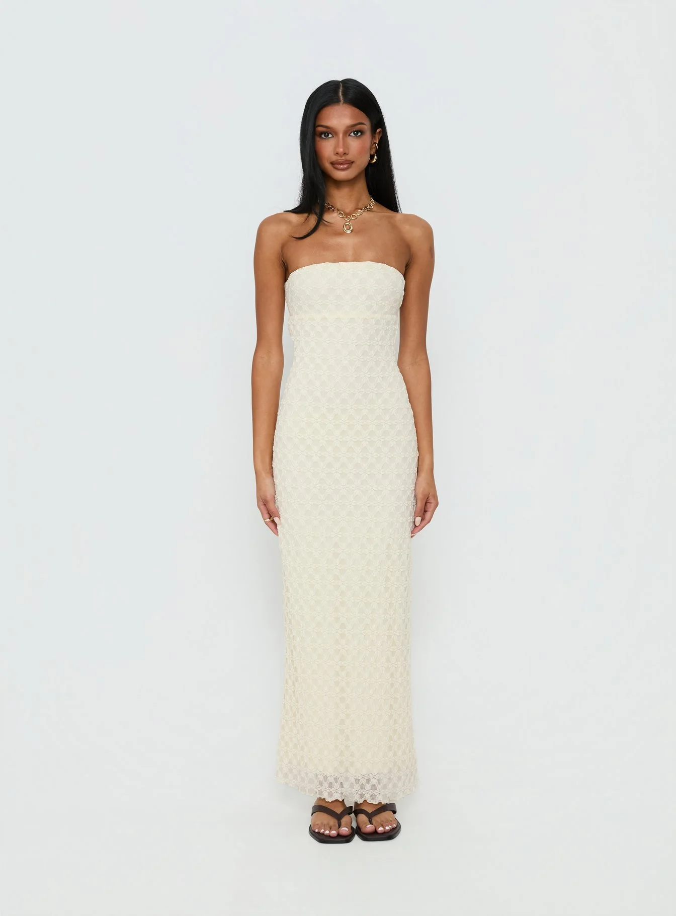 Aryela Strapless Textured Maxi Dress Cream - Image 8