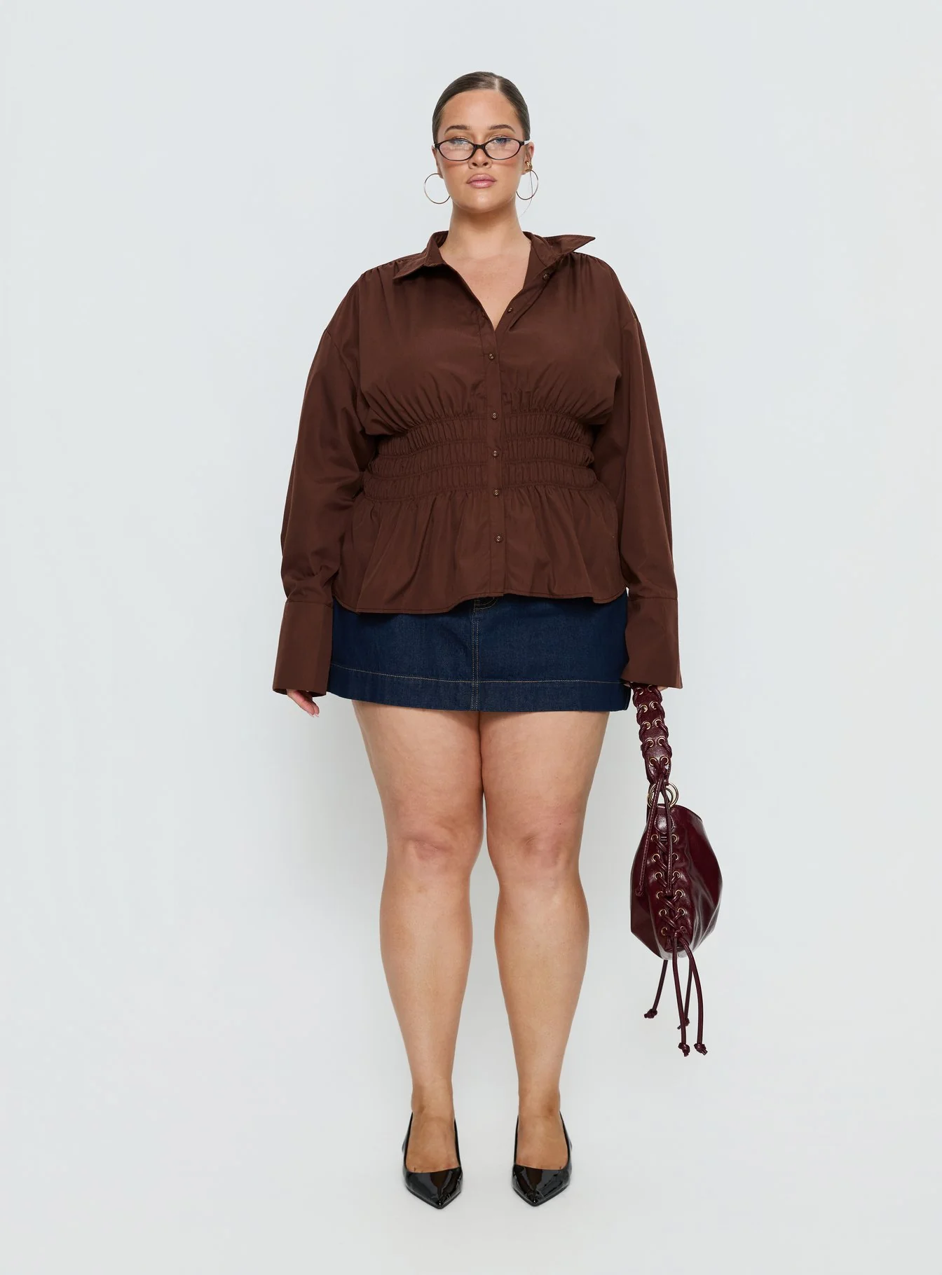 As You Are Shirred Button Up Top Chocolate Curve - Image 7