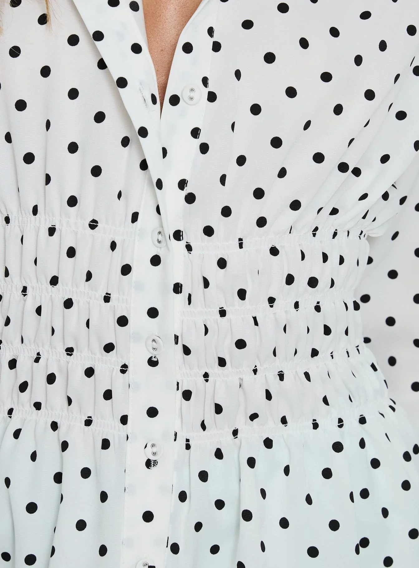 As You Are Shirred Button Up Top White Polka - Image 6