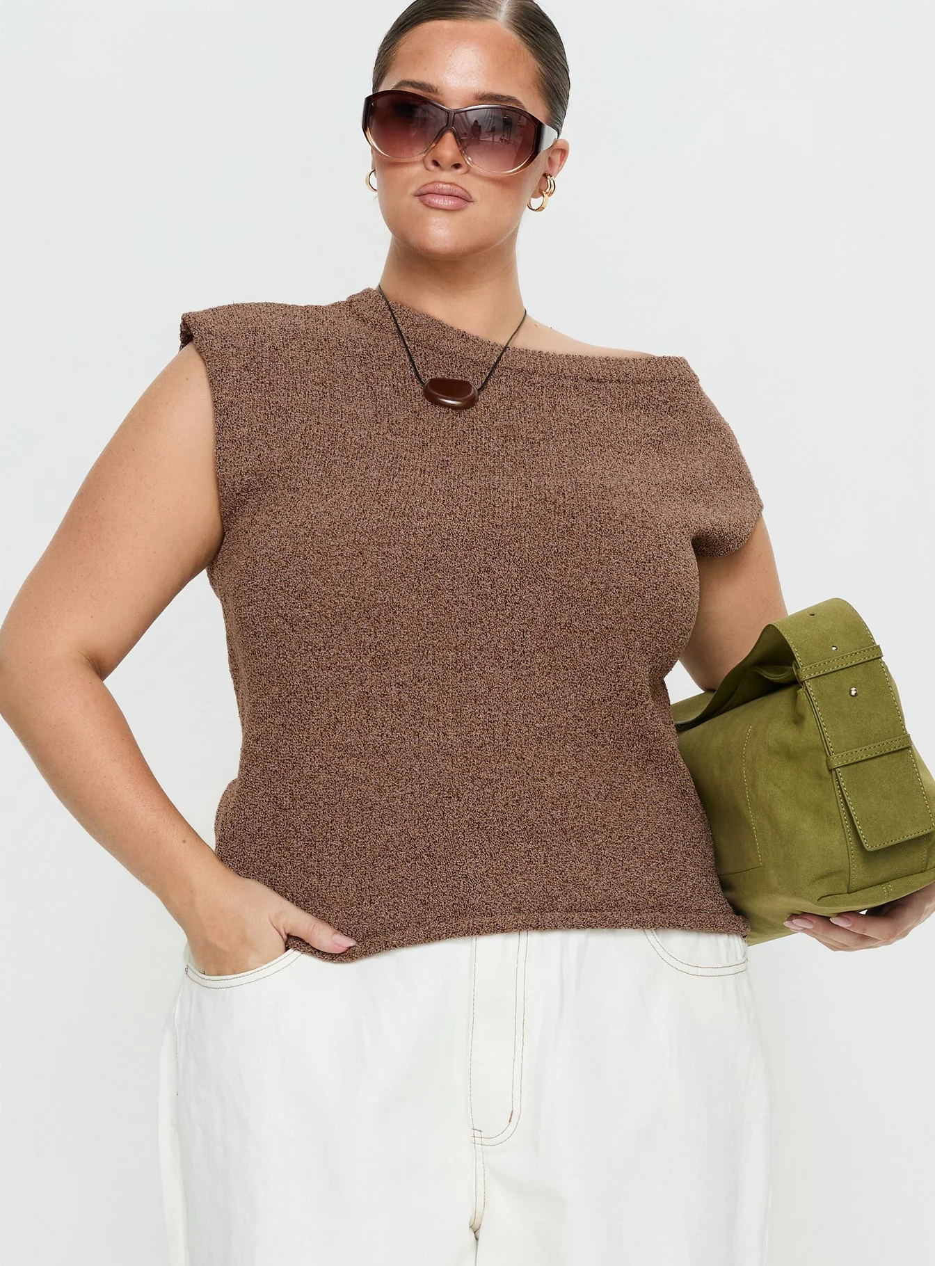 Ashfield Off Shoulder Top Brown Curve - Image 2