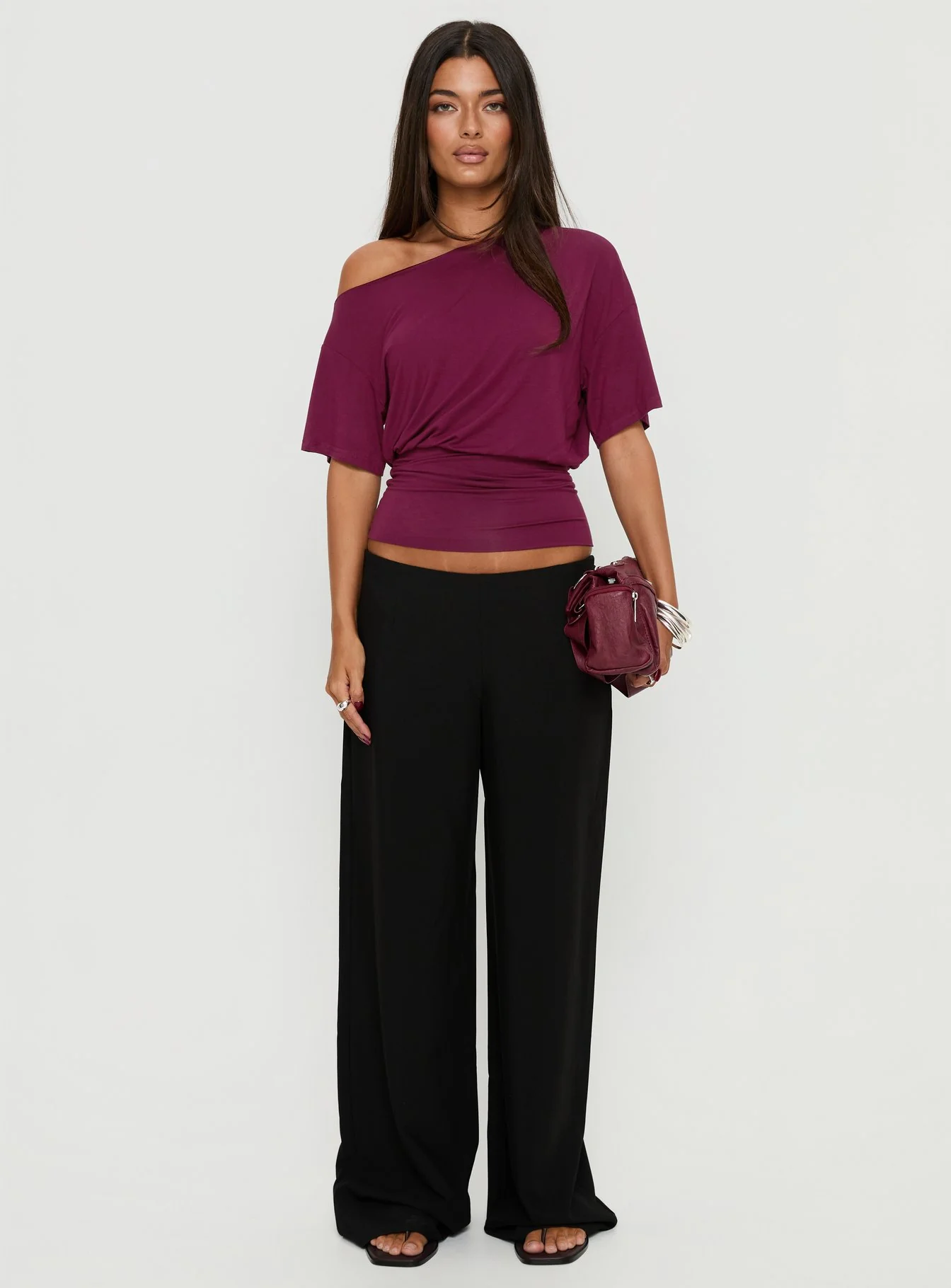 Ashlinn Off Shoulder Drapey Top Cherry Lacquer - Image 7