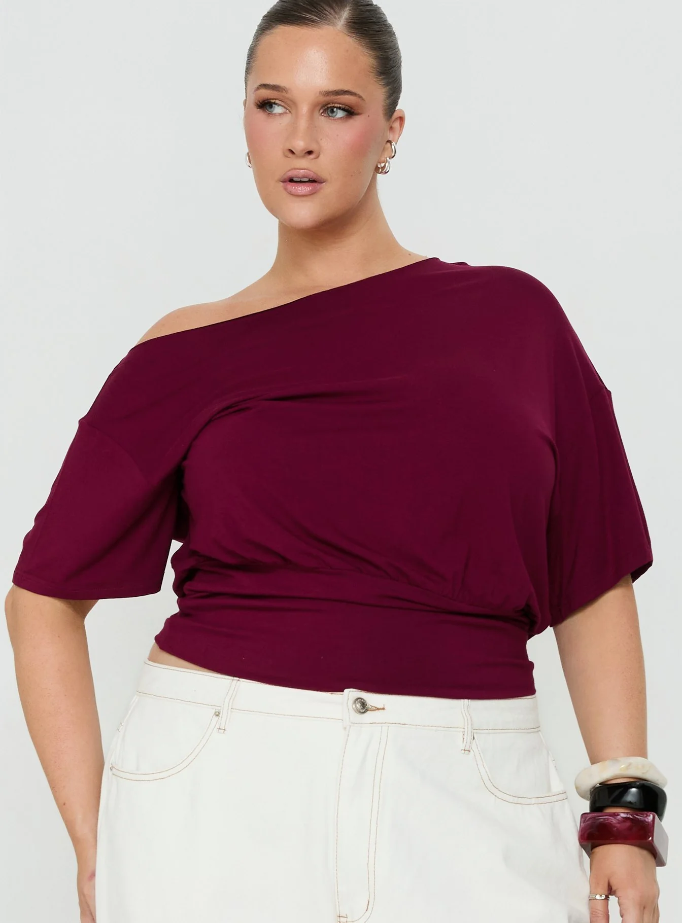 Ashlinn Off Shoulder Drapey Top Cherry Lacquer Curve - Image 2