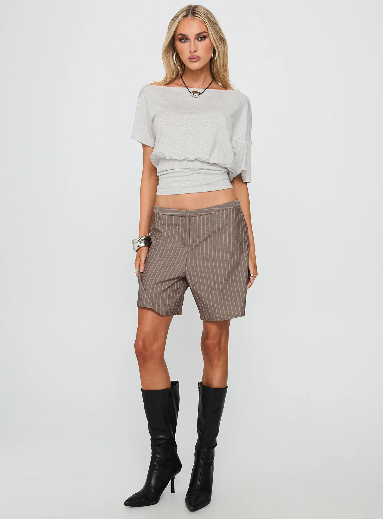 Ashlinn Off Shoulder Drapey Top Grey - Image 3