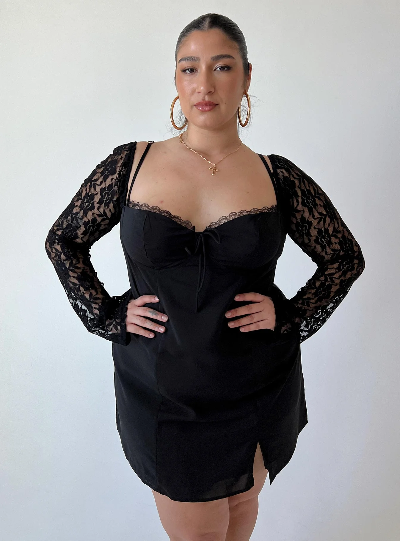 Ashwood Lace Sleeve Mini Dress Black Curve - Image 10