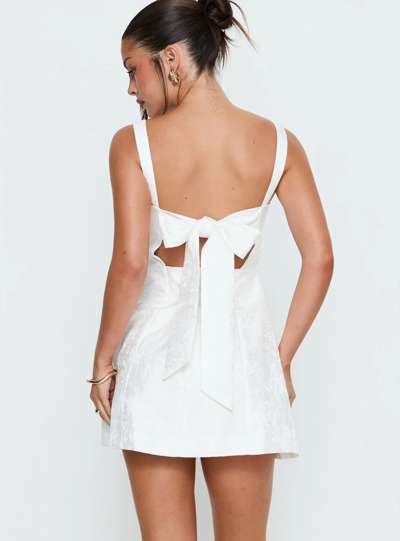 Asterie Bow Detail Mini Dress White - Image 5