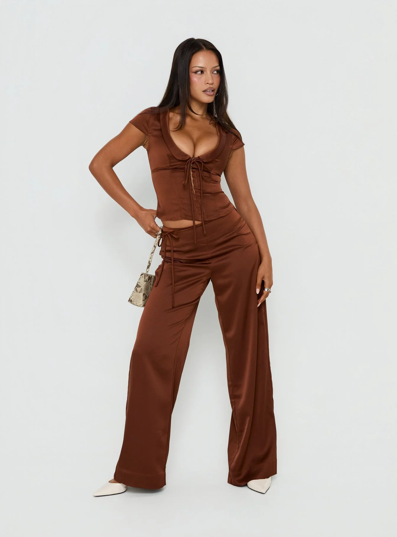 Aubrette Satin Collar Top Chocolate - Image 3