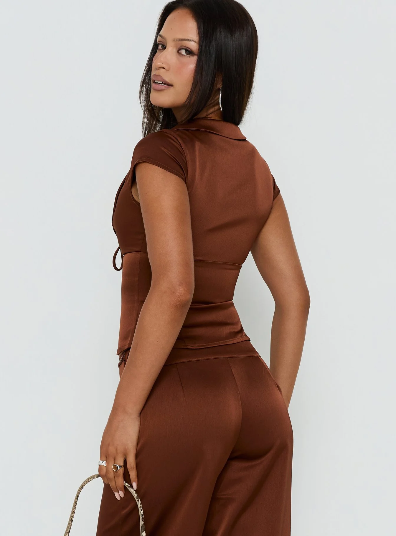 Aubrette Satin Collar Top Chocolate - Image 5