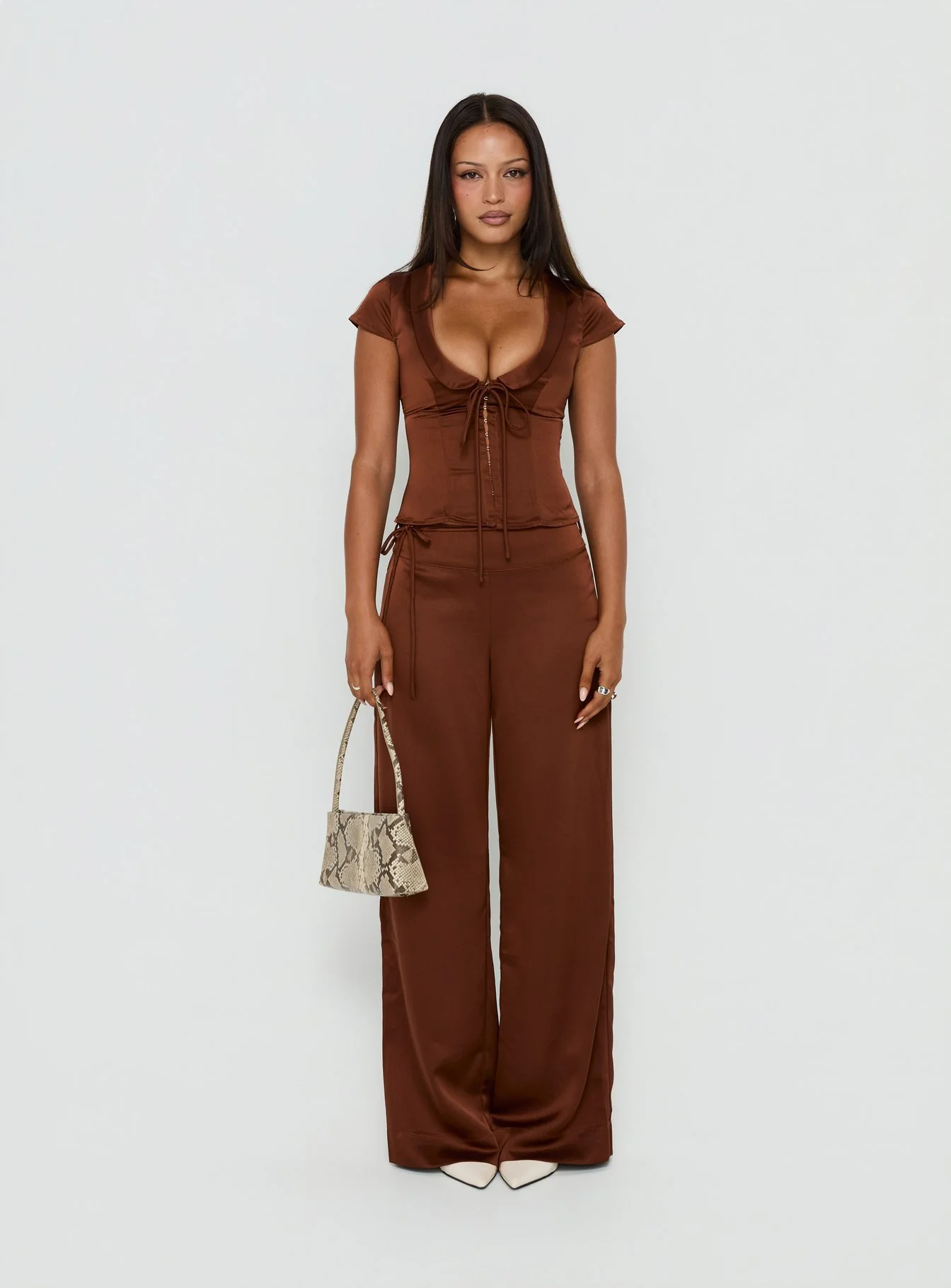 Aubrette Satin Collar Top Chocolate - Image 7
