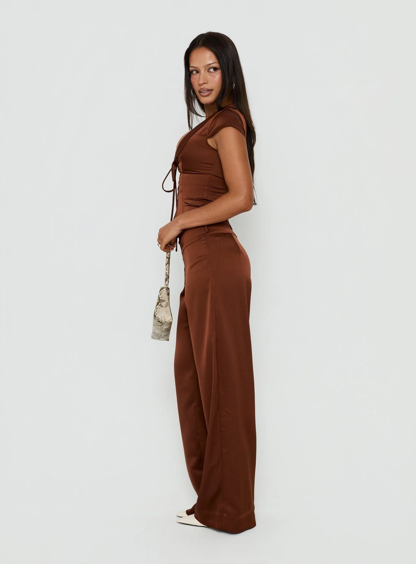 Aubrette Satin Tie Pants Chocolate - Image 4