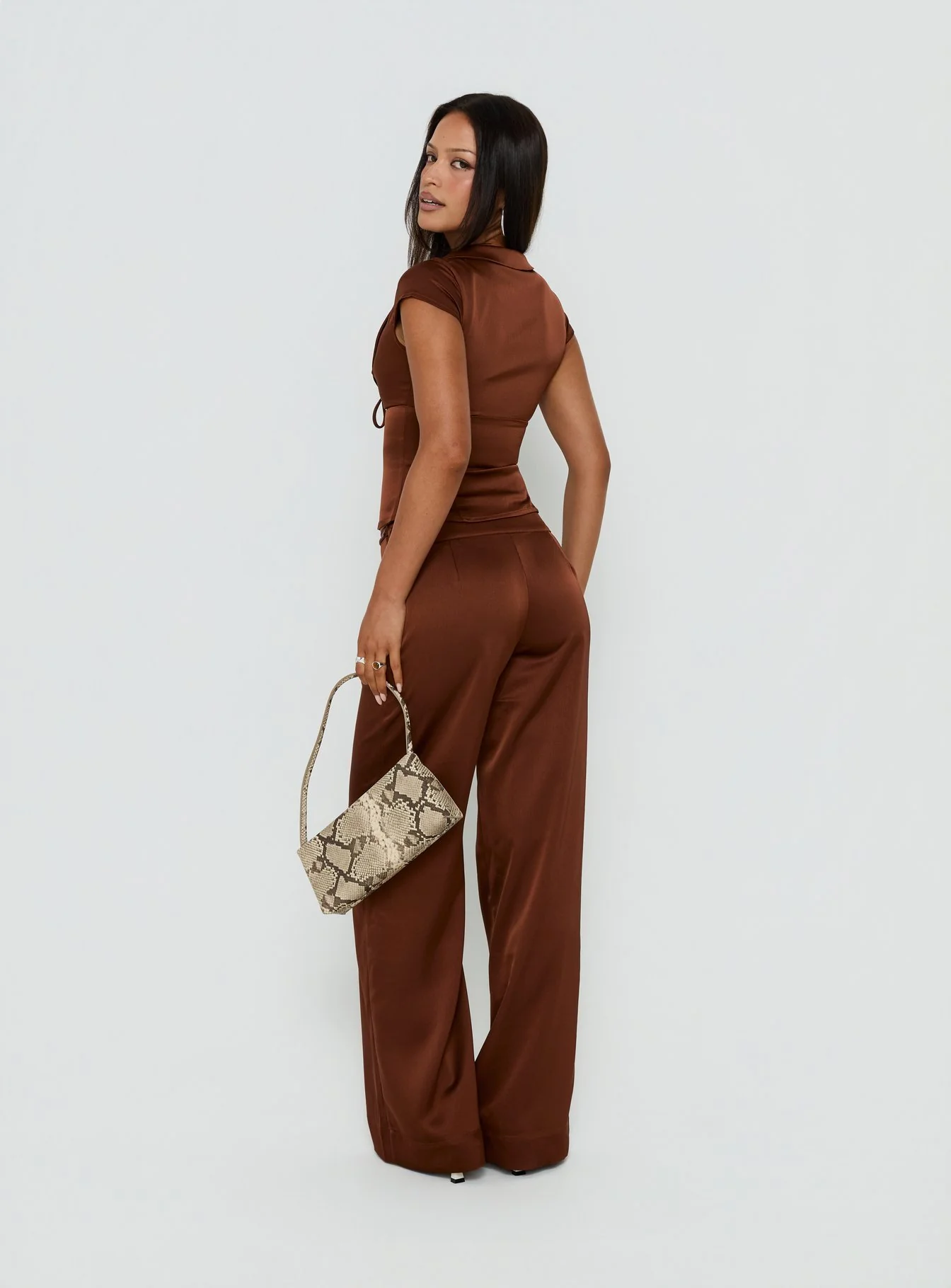Aubrette Satin Tie Pants Chocolate - Image 5