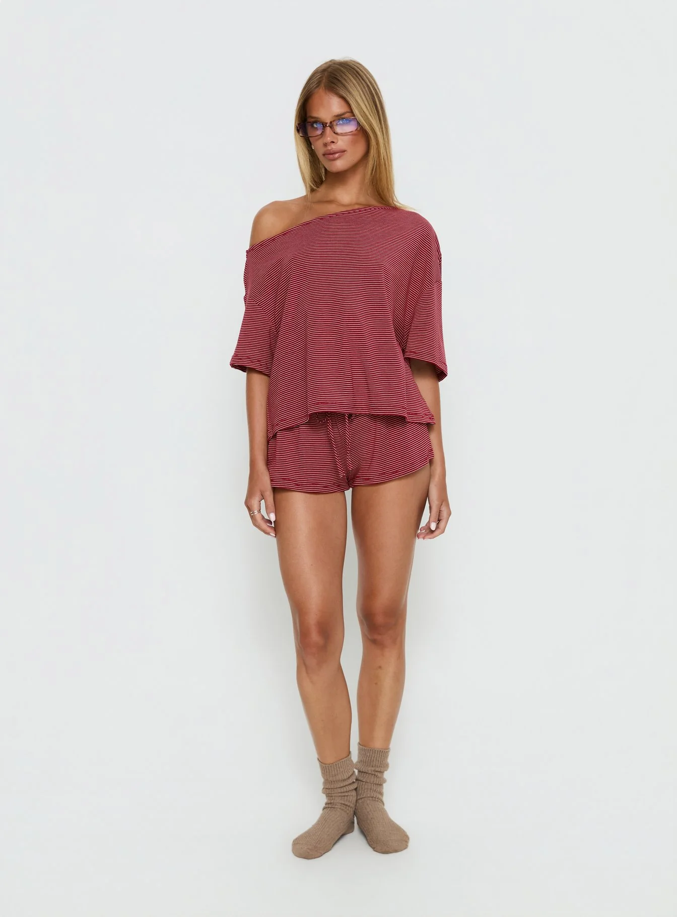 Sugar Surge Tie Waist Shorts Cherry Stripe - Image 3