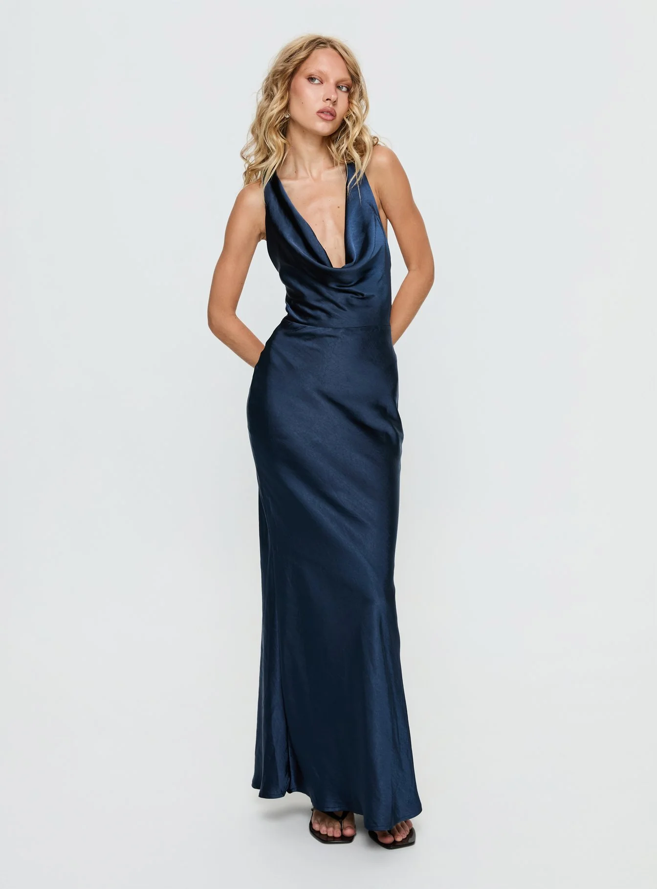 Aubrienna Cowl Neck Maxi Dress Navy - Image 2