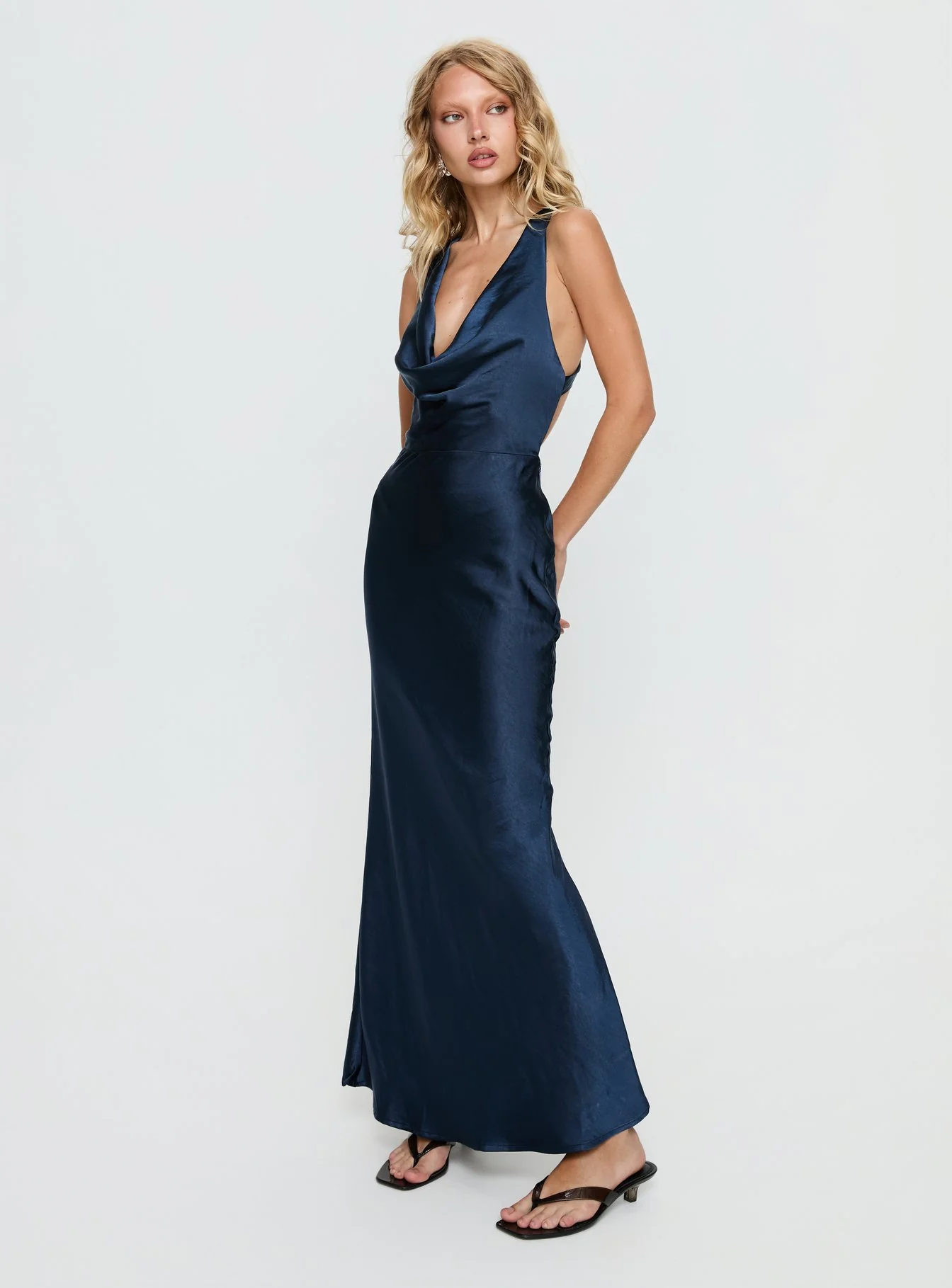 Aubrienna Cowl Neck Maxi Dress Navy - Image 3