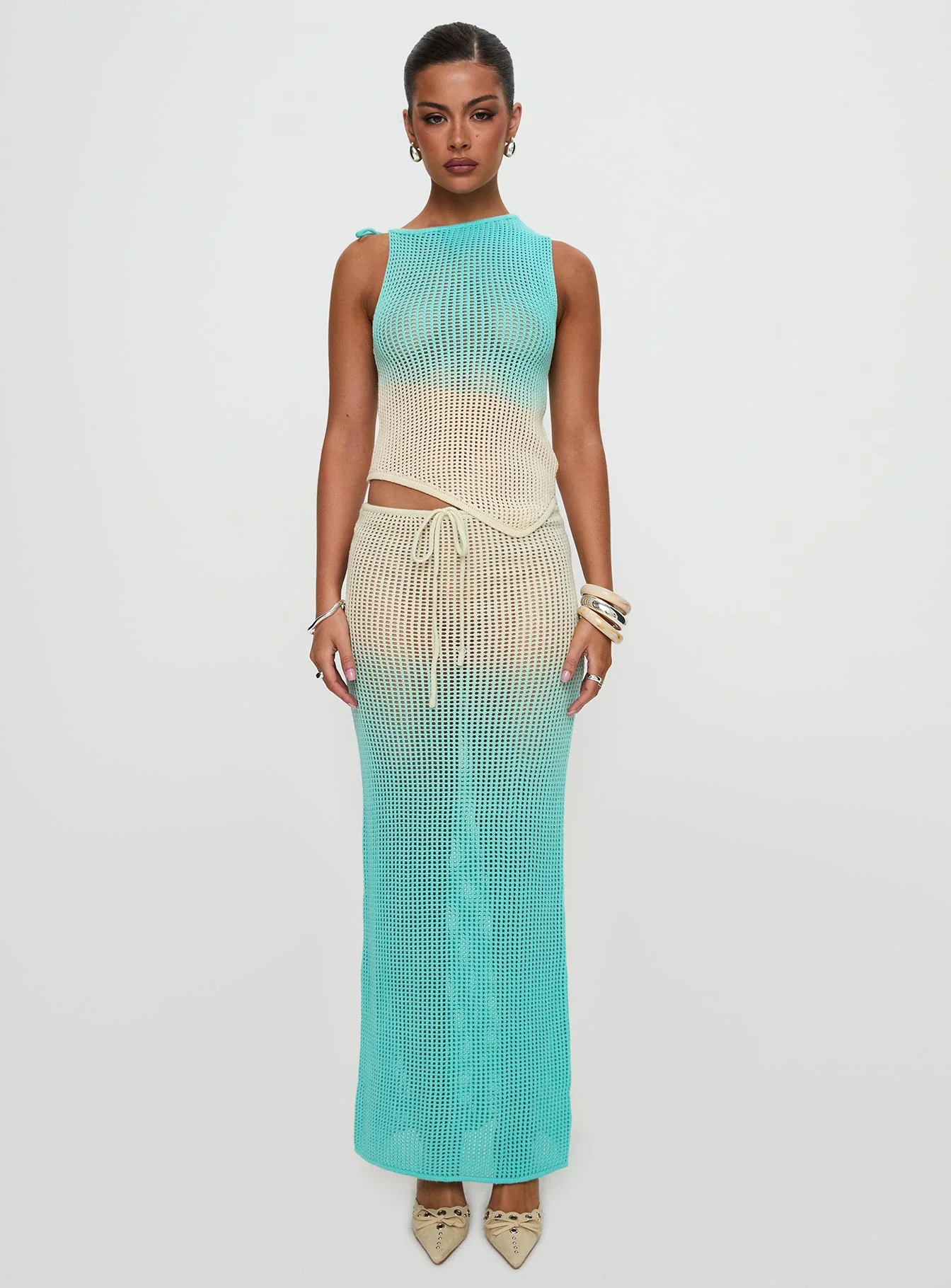 Auralia Knit Maxi Skirt Blue / Cream - Image 10