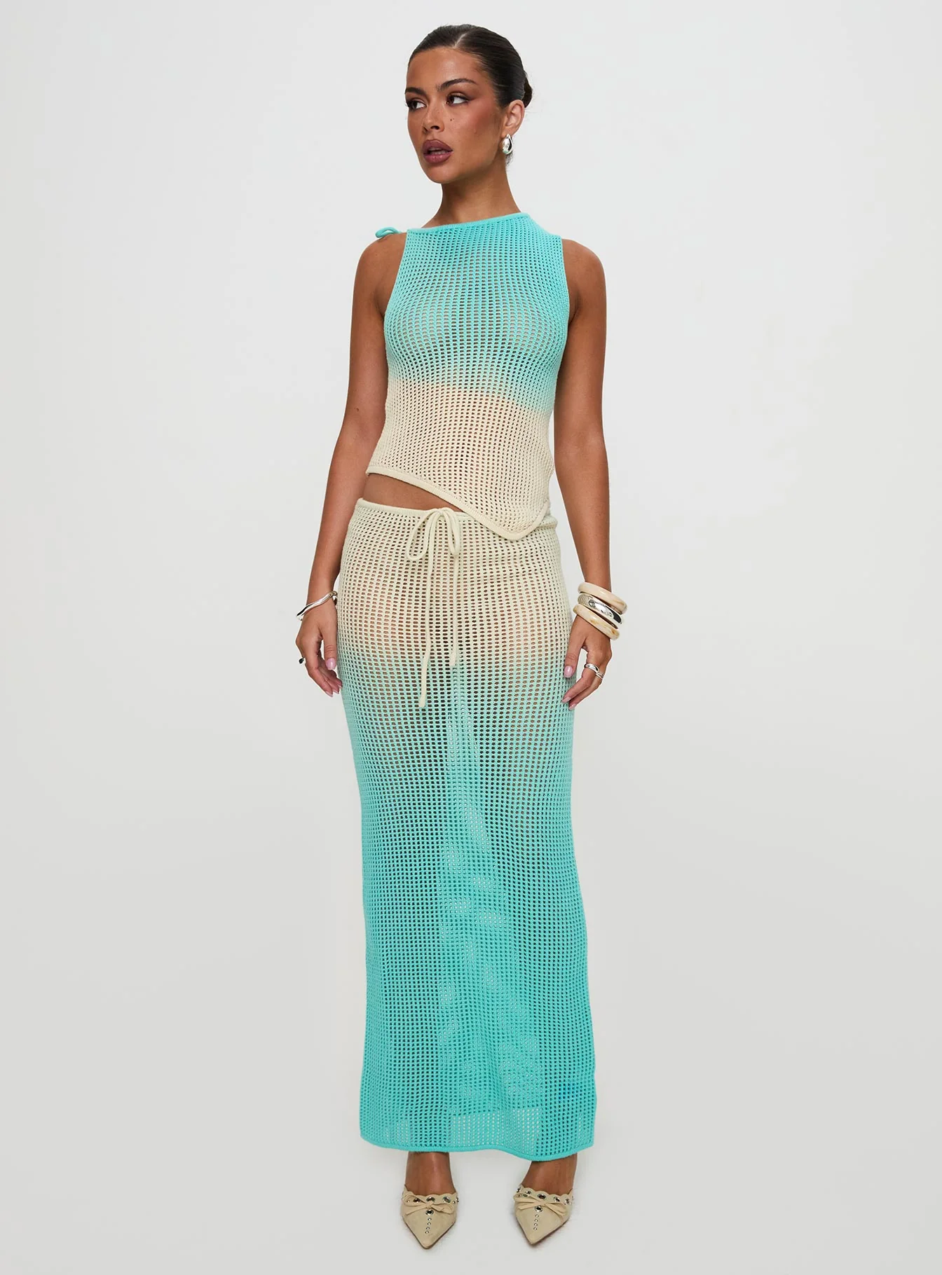 Auralia Knit Maxi Skirt Blue / Cream - Image 5