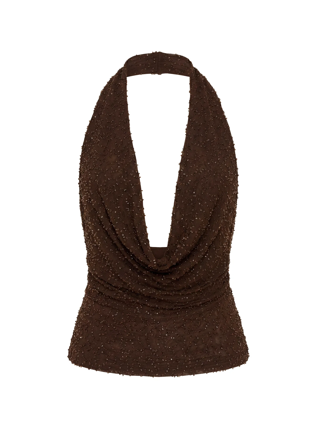 Auralie Plunge Neck Halter Top Brown - Image 12