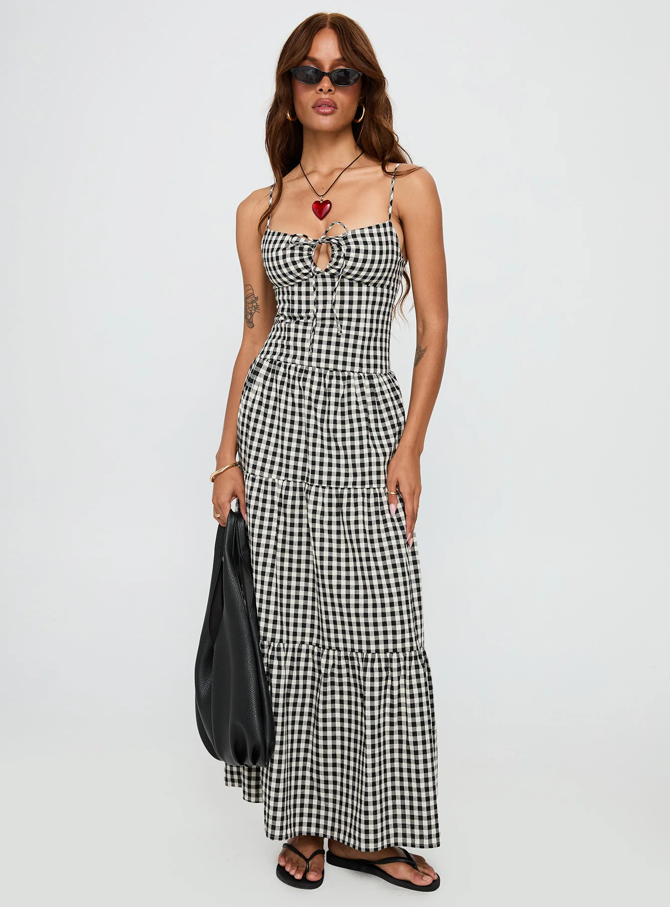 Avaleine Tiered Maxi Dress Black / White Check - Image 2
