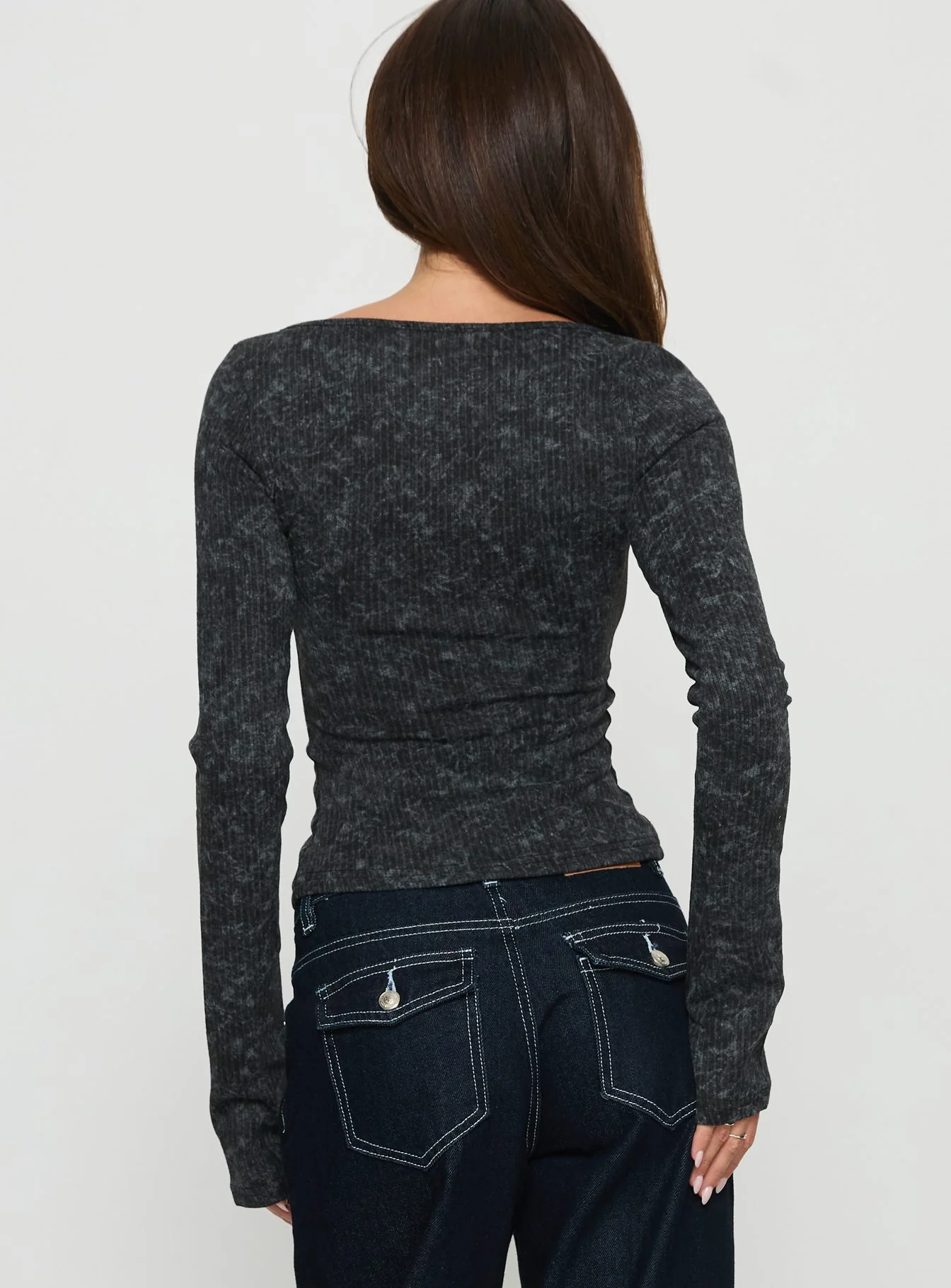 Averell Button Front Long Sleeve Top Grey - Image 4