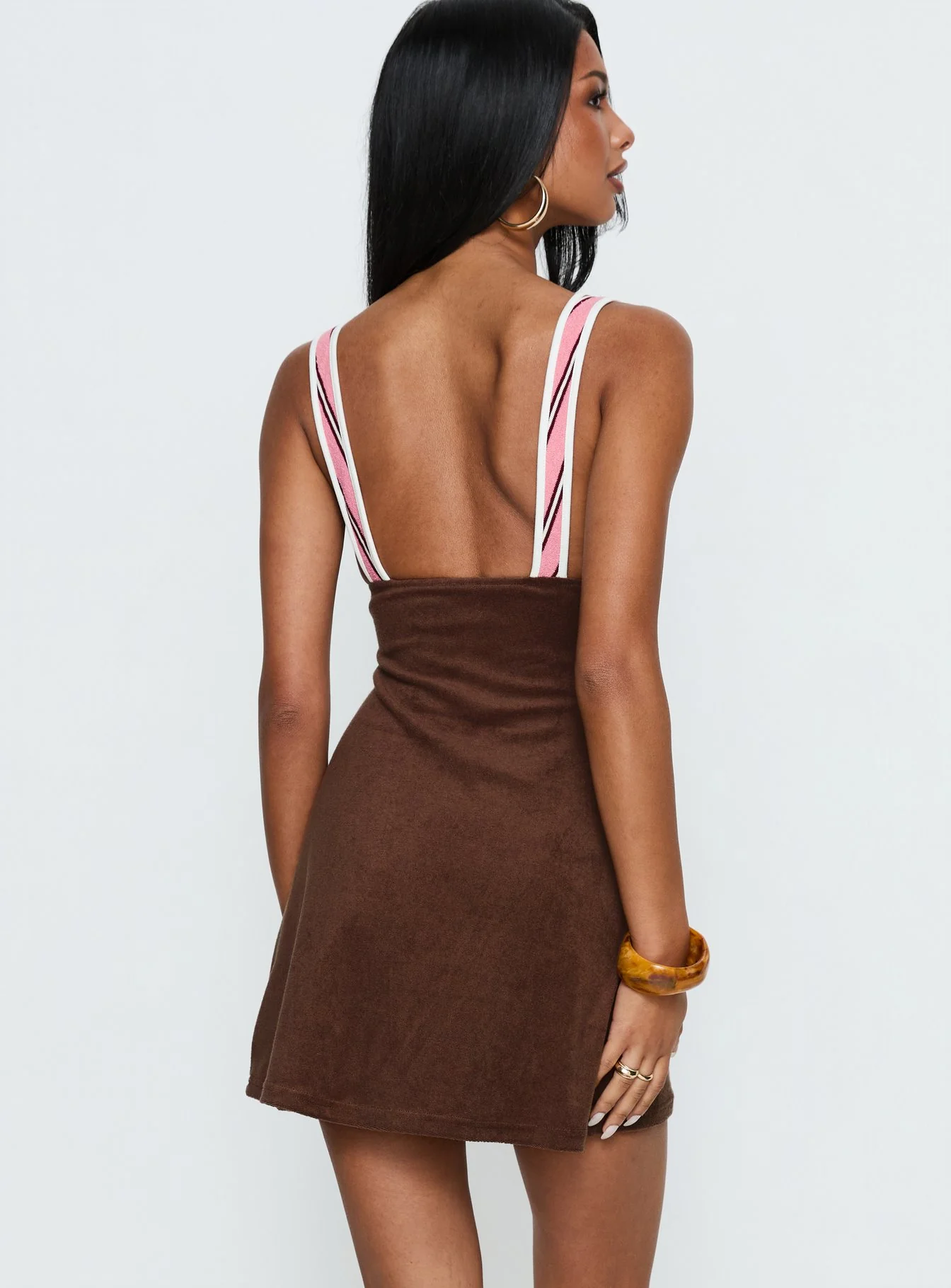 Aydenn Contrast Plunge Mini Dress Pink / Brown - Image 5