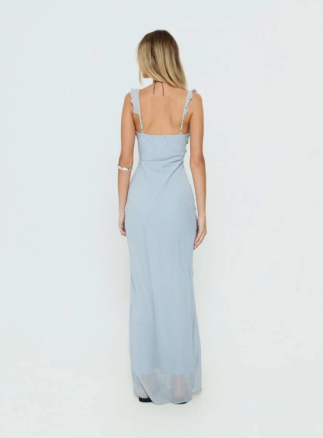 Aymi Frill Bust Detail Maxi Dress Blue Stripe - Image 4