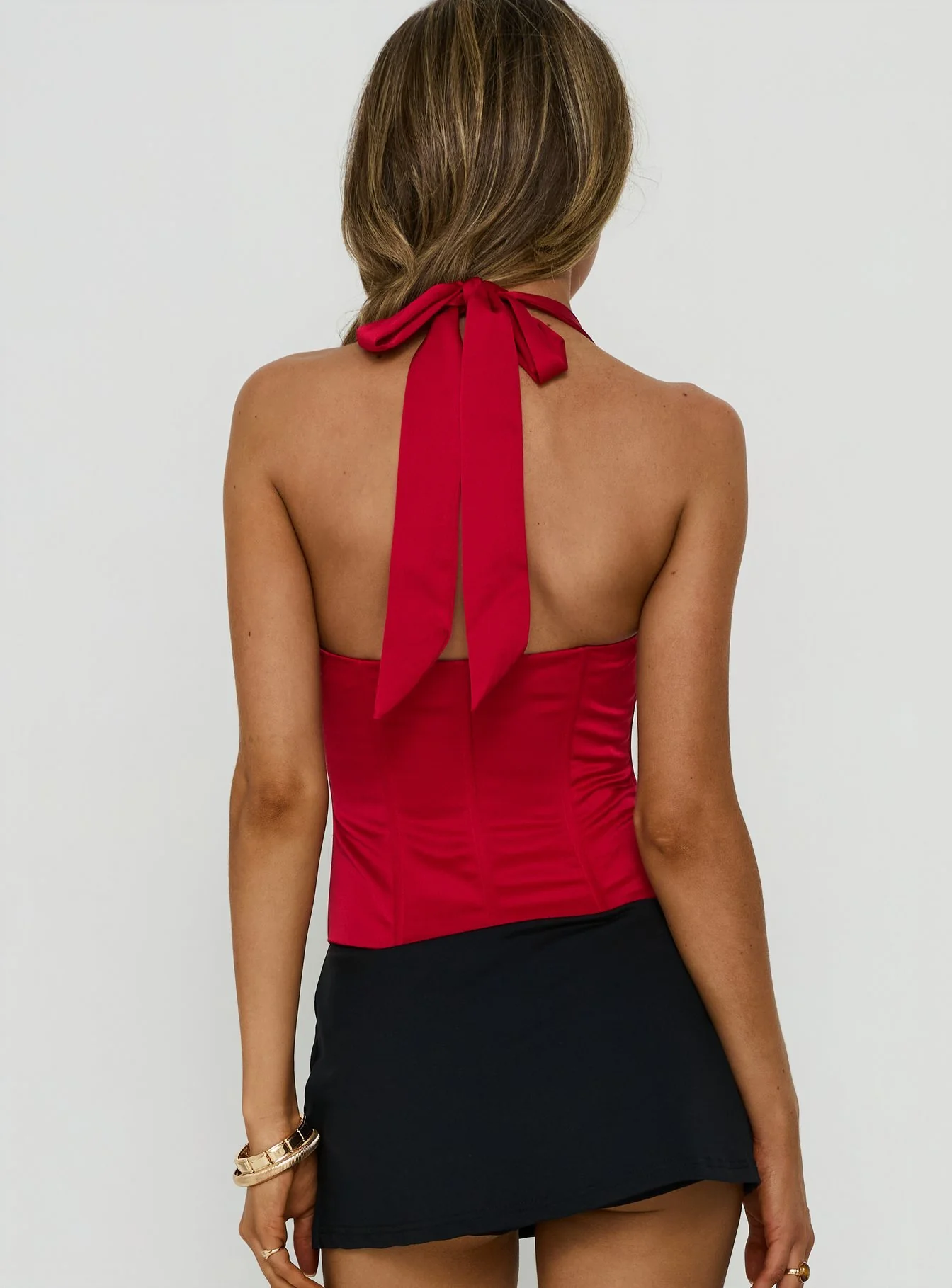 Gabriela Satin Halter Corset Top Red - Image 4