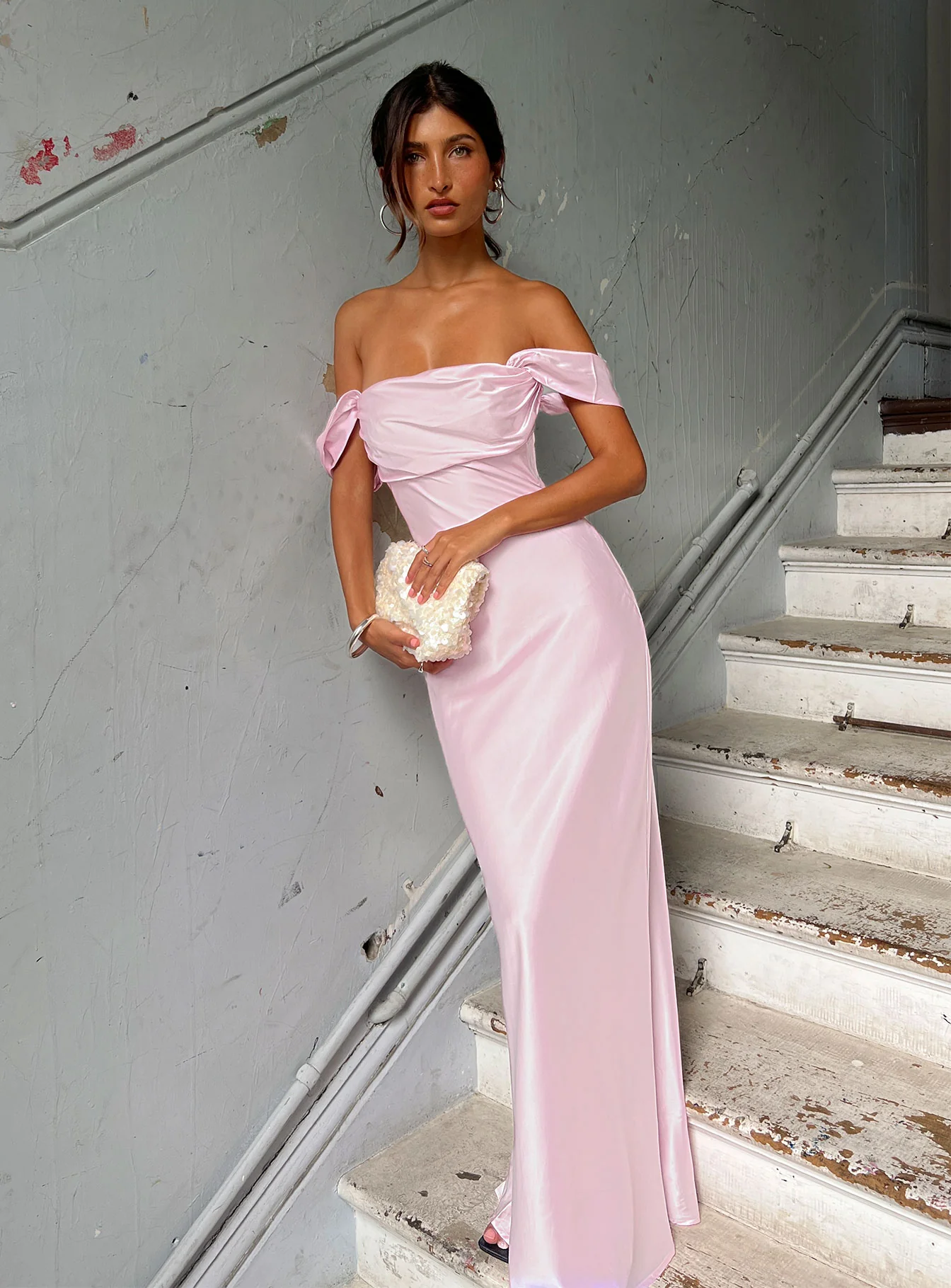 Azura Off The Shoulder Maxi Dress Pink - Image 13