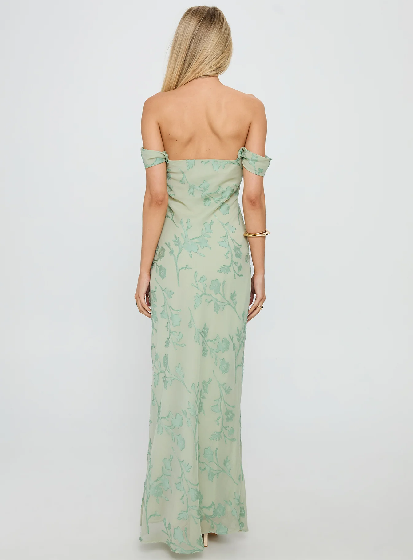 Azura Off The Shoulder Maxi Dress Green Burnout - Image 5