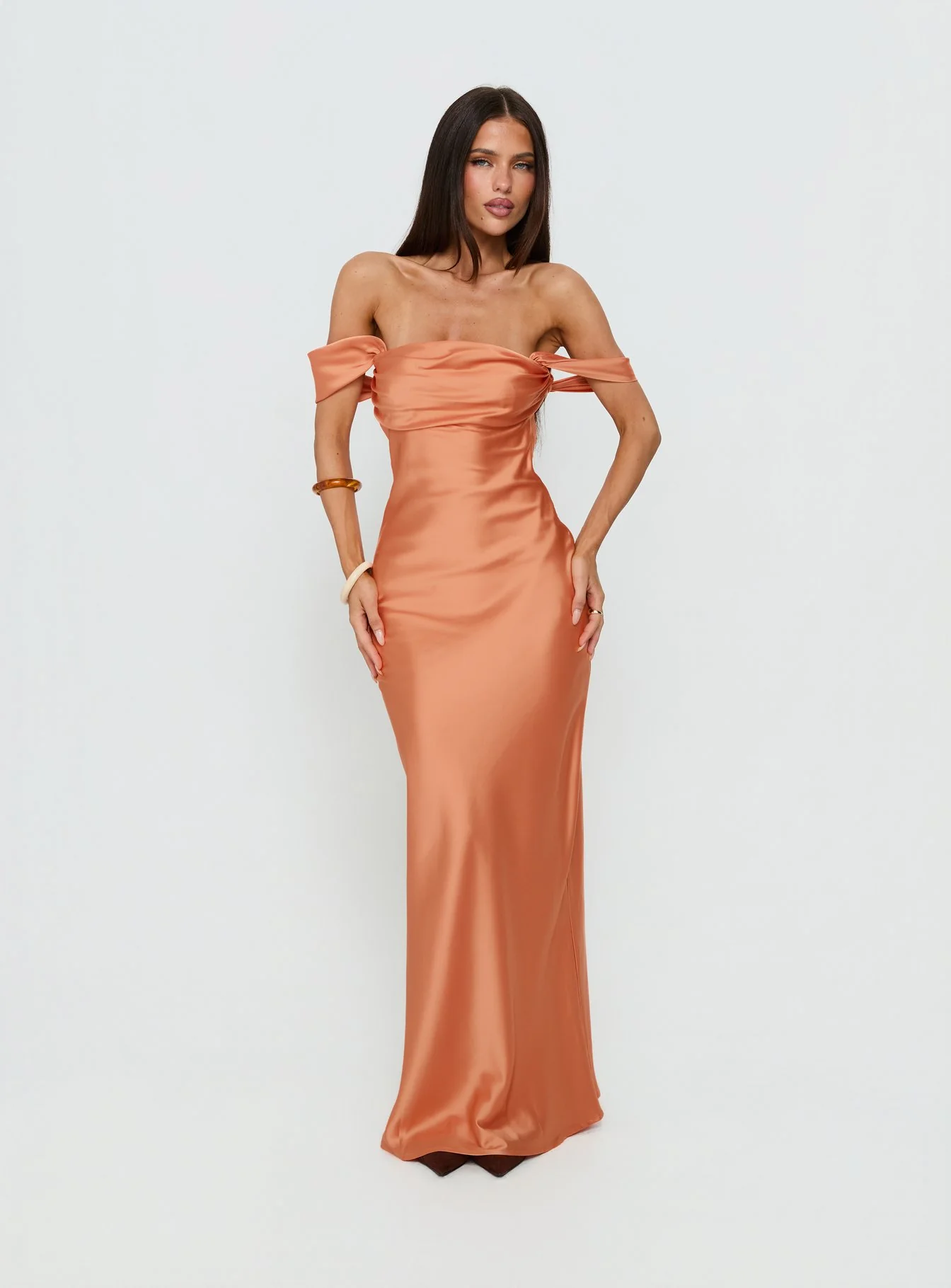 Azura Off The Shoulder Maxi Dress Orange - Image 3