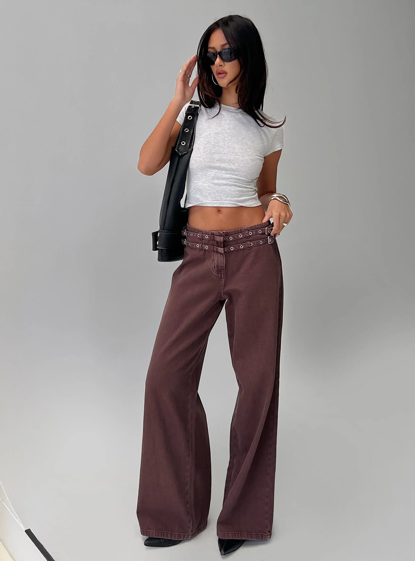 Baccarat Mid Rise Wide Leg Belted Pant Chocolate - Image 2