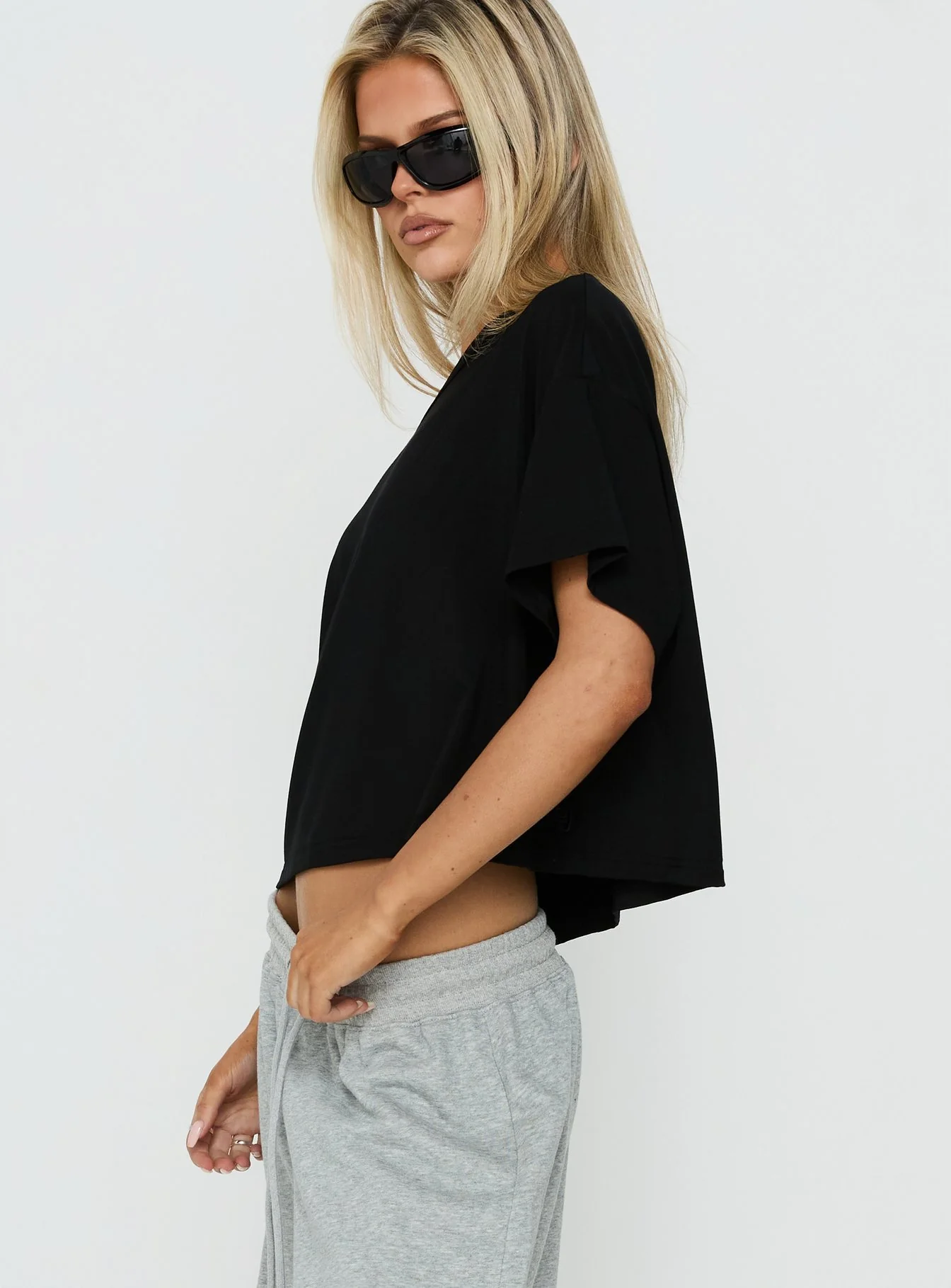 Bailea Off Shoulder Cropped Tee Black - Image 4
