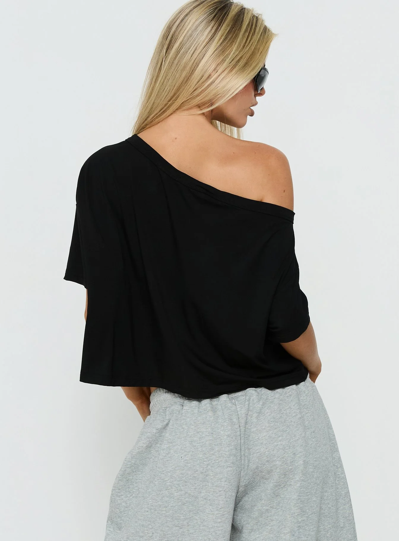 Bailea Off Shoulder Cropped Tee Black - Image 5