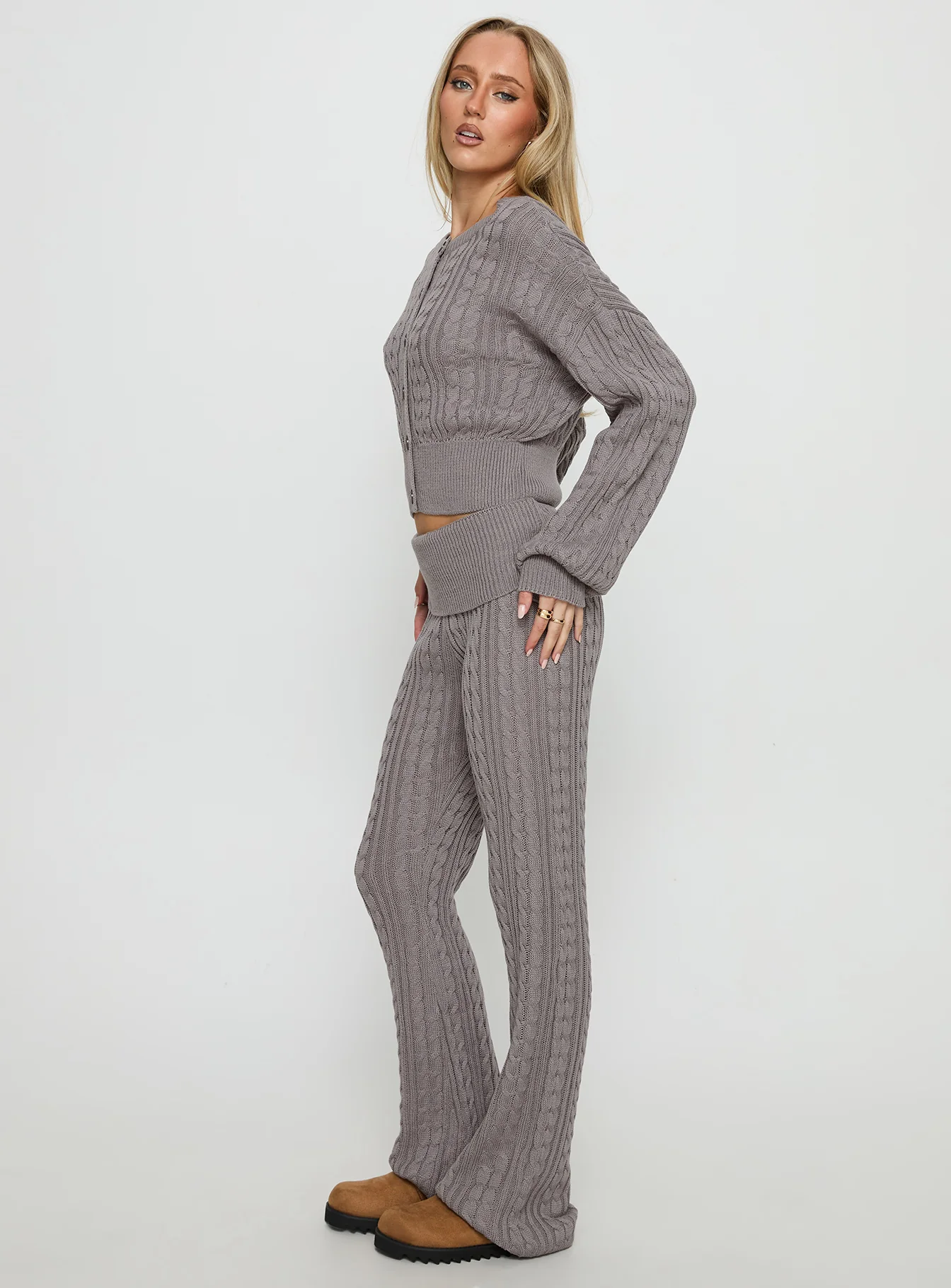 Baleigh Cable Knit Foldover Pants Grey - Image 4