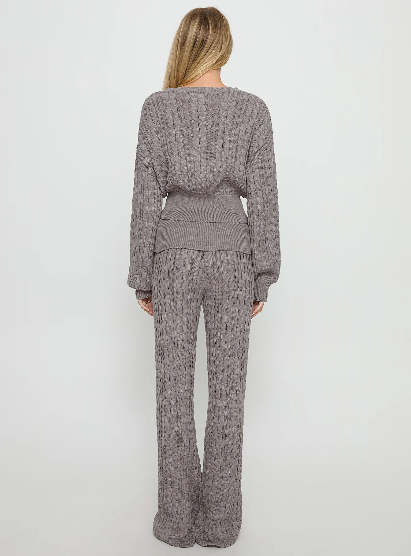 Baleigh Cable Knit Foldover Pants Grey - Image 5