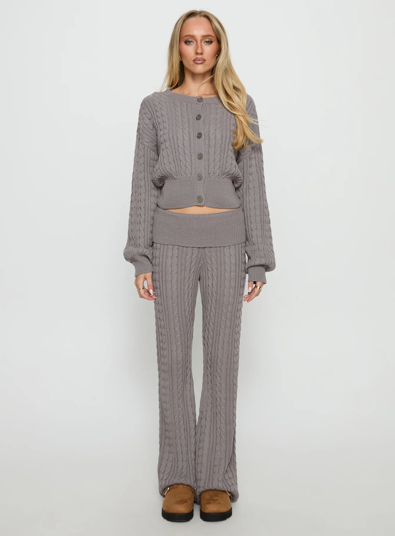 Baleigh Cable Knit Foldover Pants Grey - Image 7