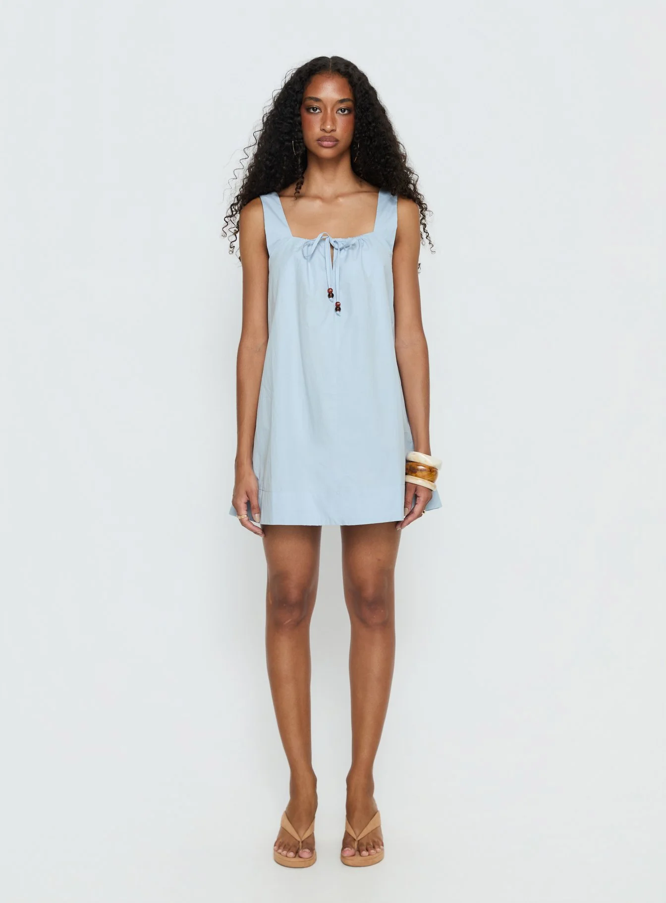 Barbel Square Neck Tie Detail Mini Dress Blue - Image 7