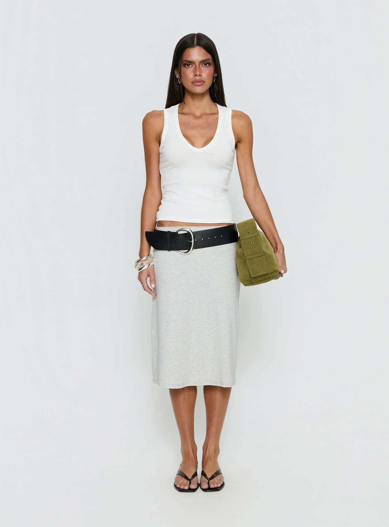 Baseline Rib Midi Skirt Grey Marle - Image 7