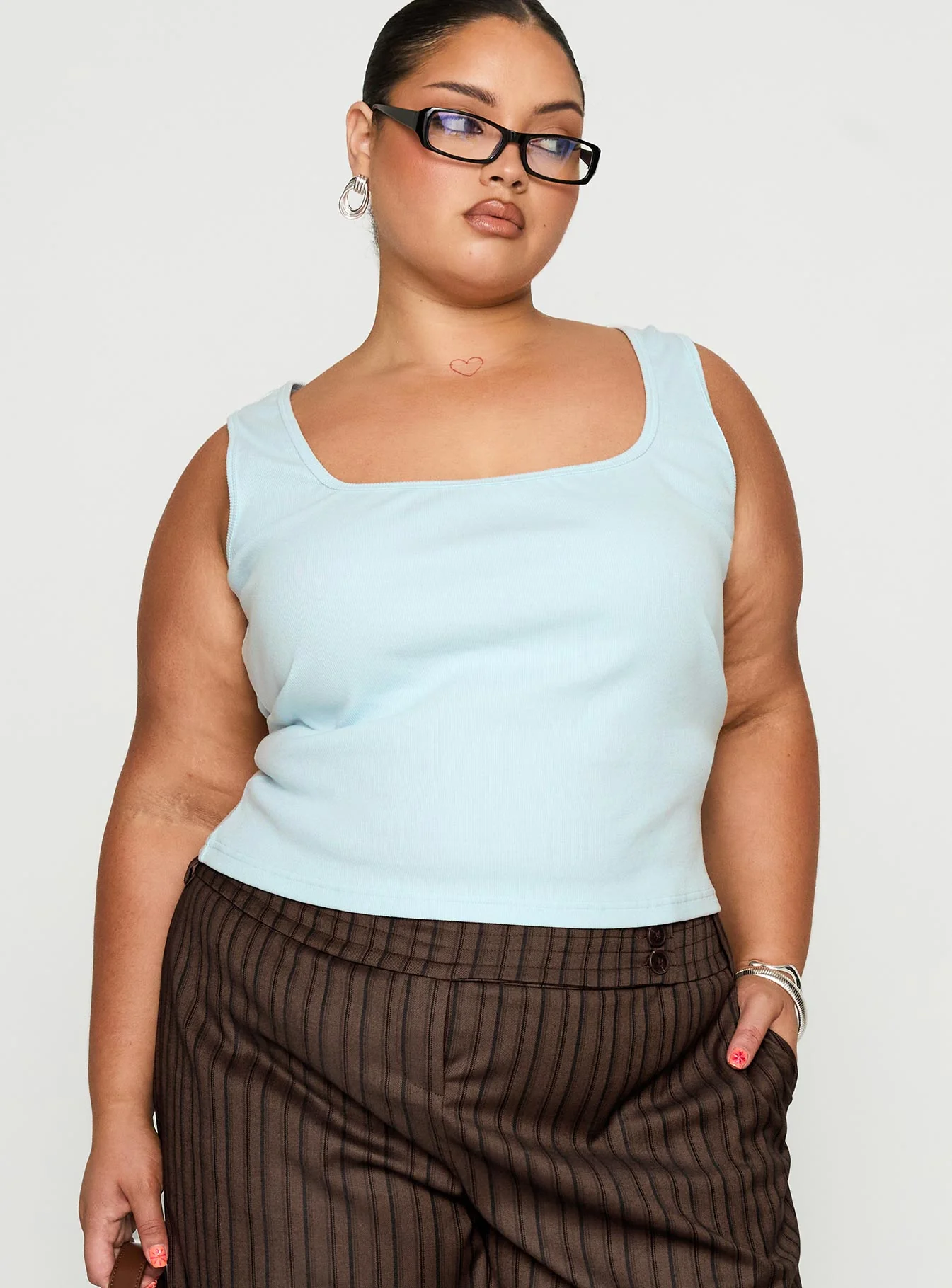 Baseline Square Neck Rib Tank Top Light Blue Curve - Image 2