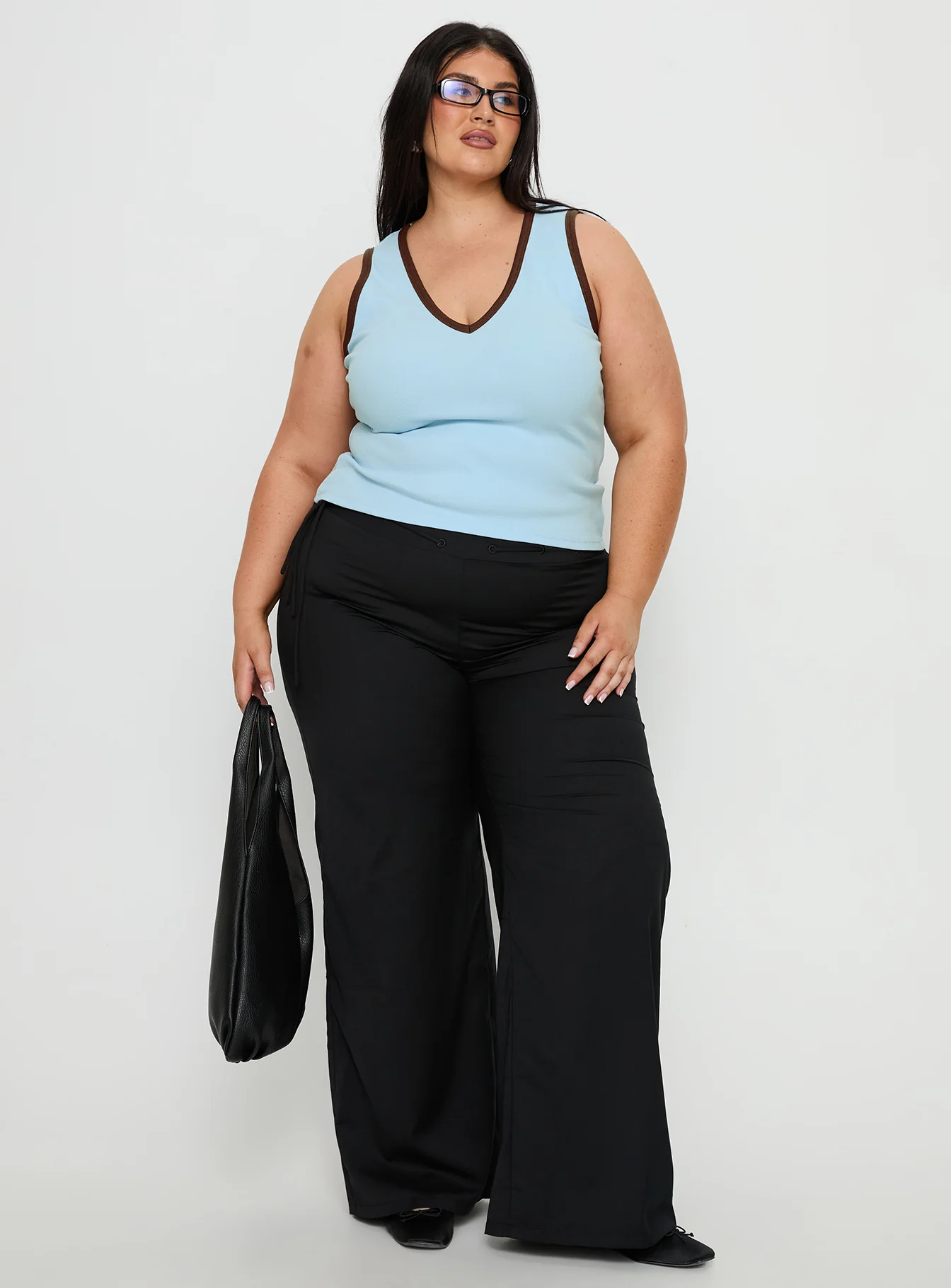 Baseline V Neck Rib Tank Top Blue / Brown Curve - Image 3