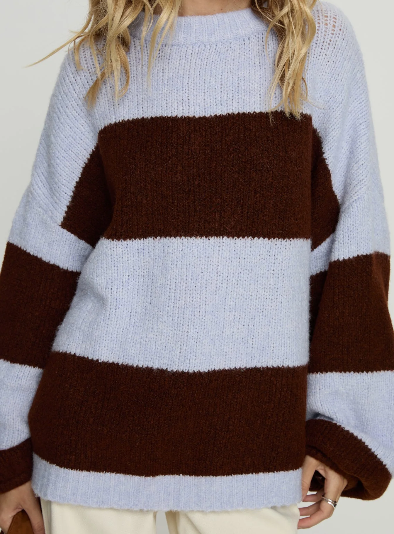 Bastien Crew Neck Knit Sweater Blue / Chocolate Stripe - Image 6