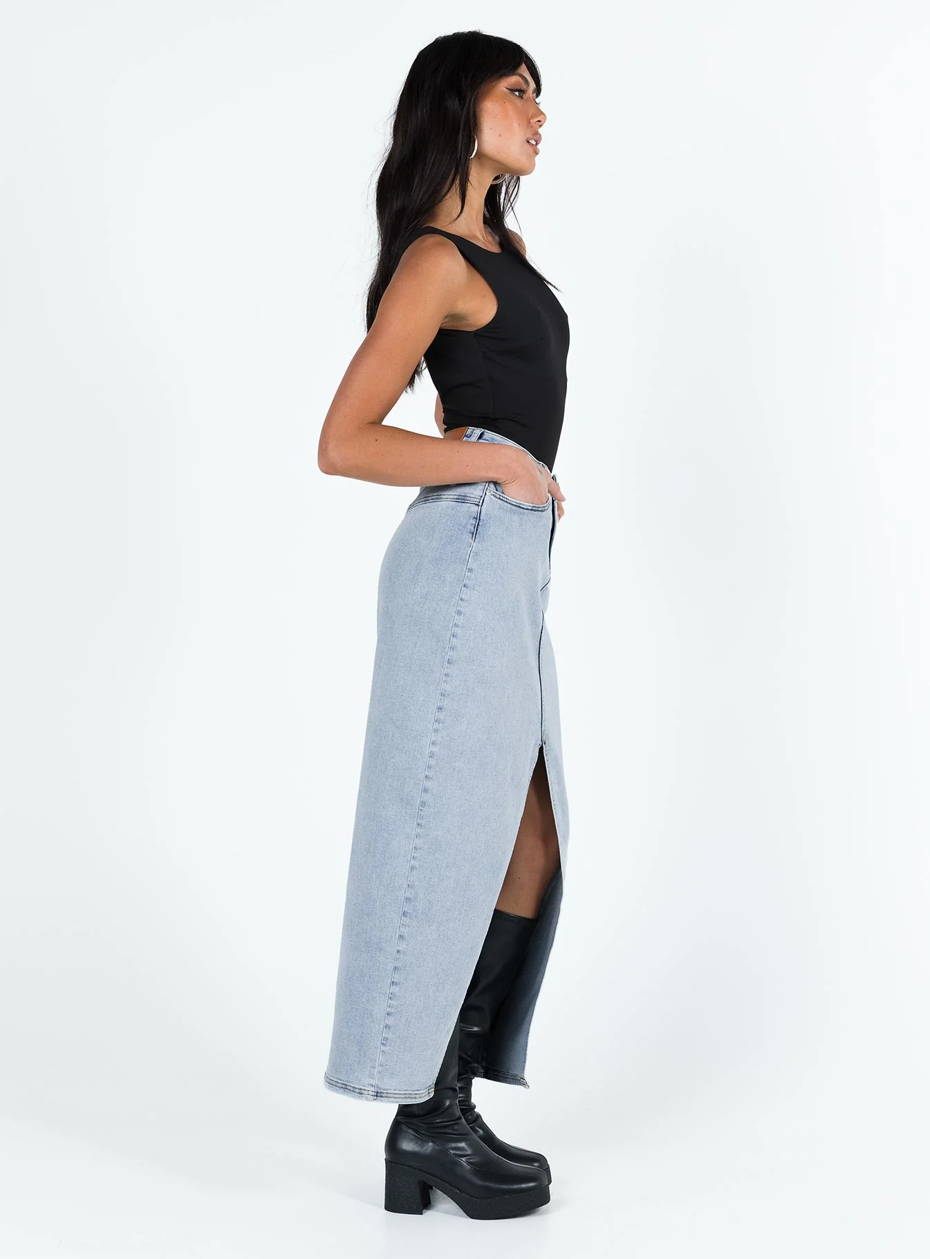 Batkins Maxi Skirt Light Wash Denim - Image 4