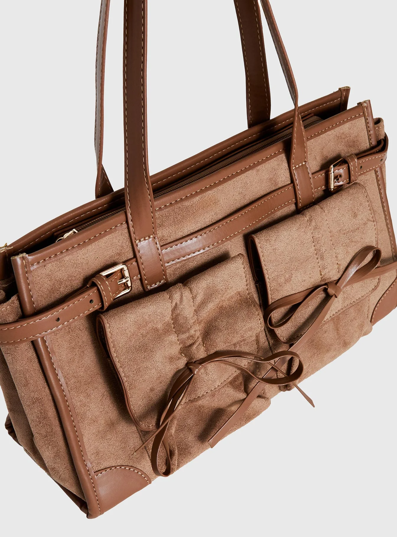 Beaming Bow Detail Shoulder Bag Tan - Image 5
