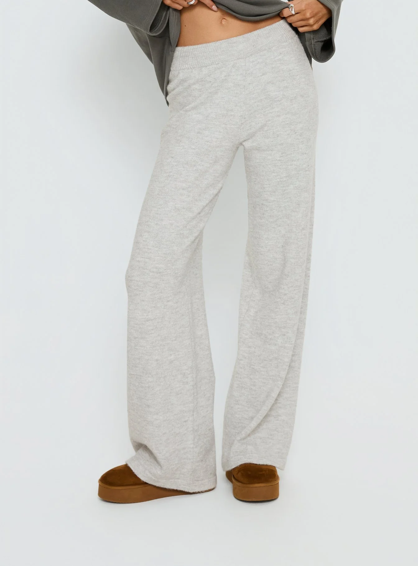 Bekki Wide Leg Knit Pant Grey Marle - Image 2