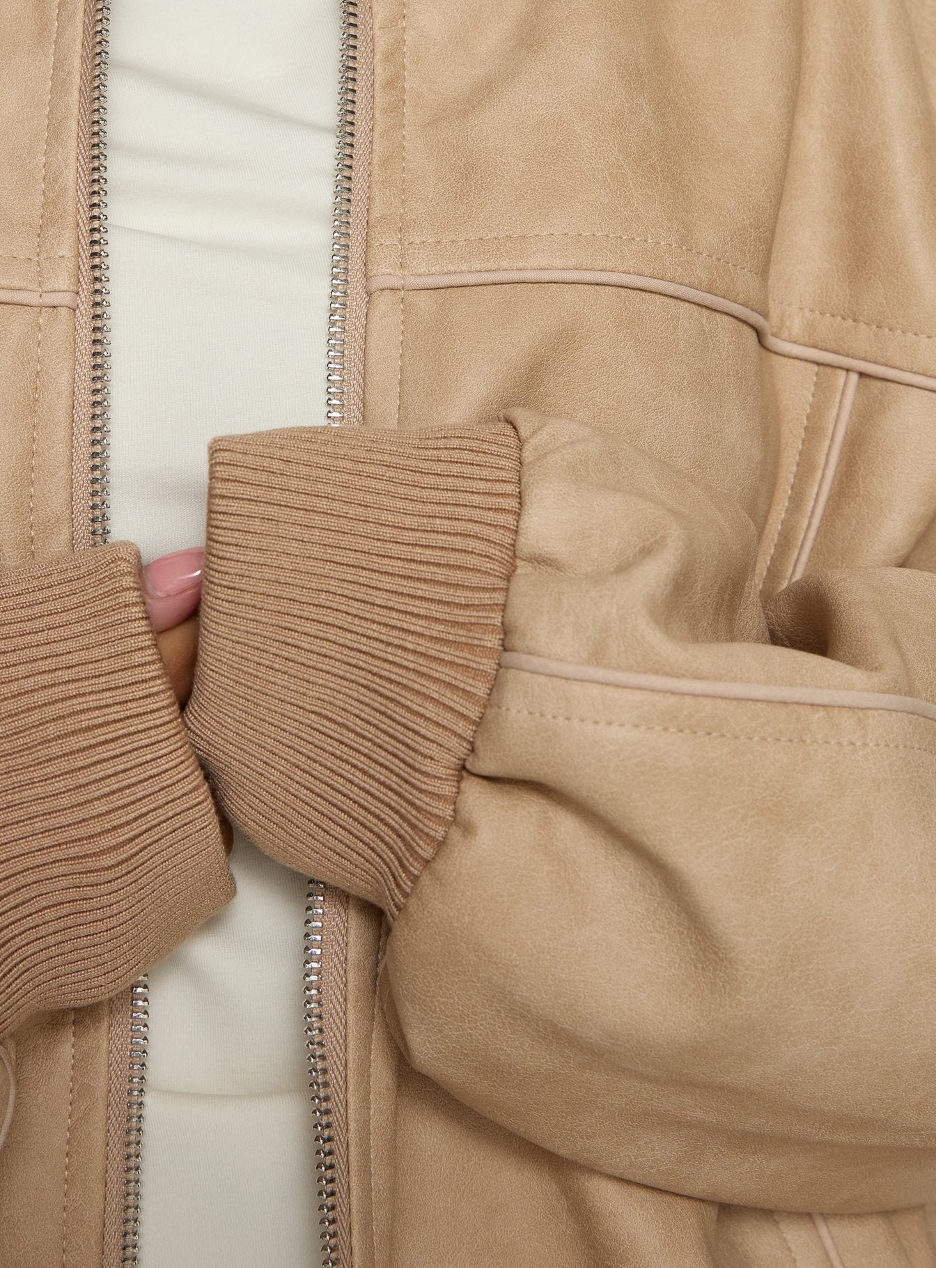 Believe It Faux Leather Bomber Jacket Washed Stone - Image 6