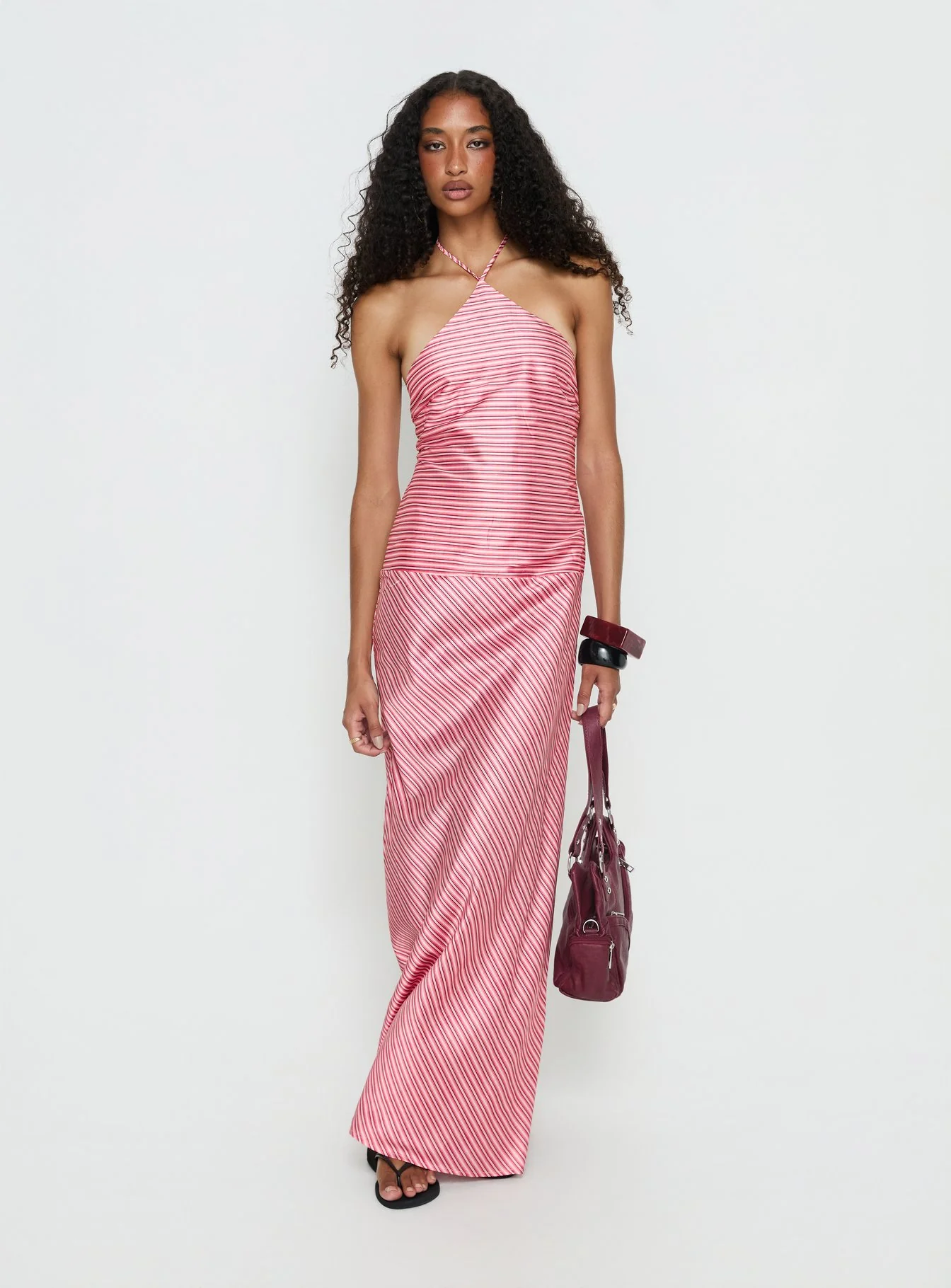 Bellamissimo Halter Maxi Dress Pink Stripe - Image 2