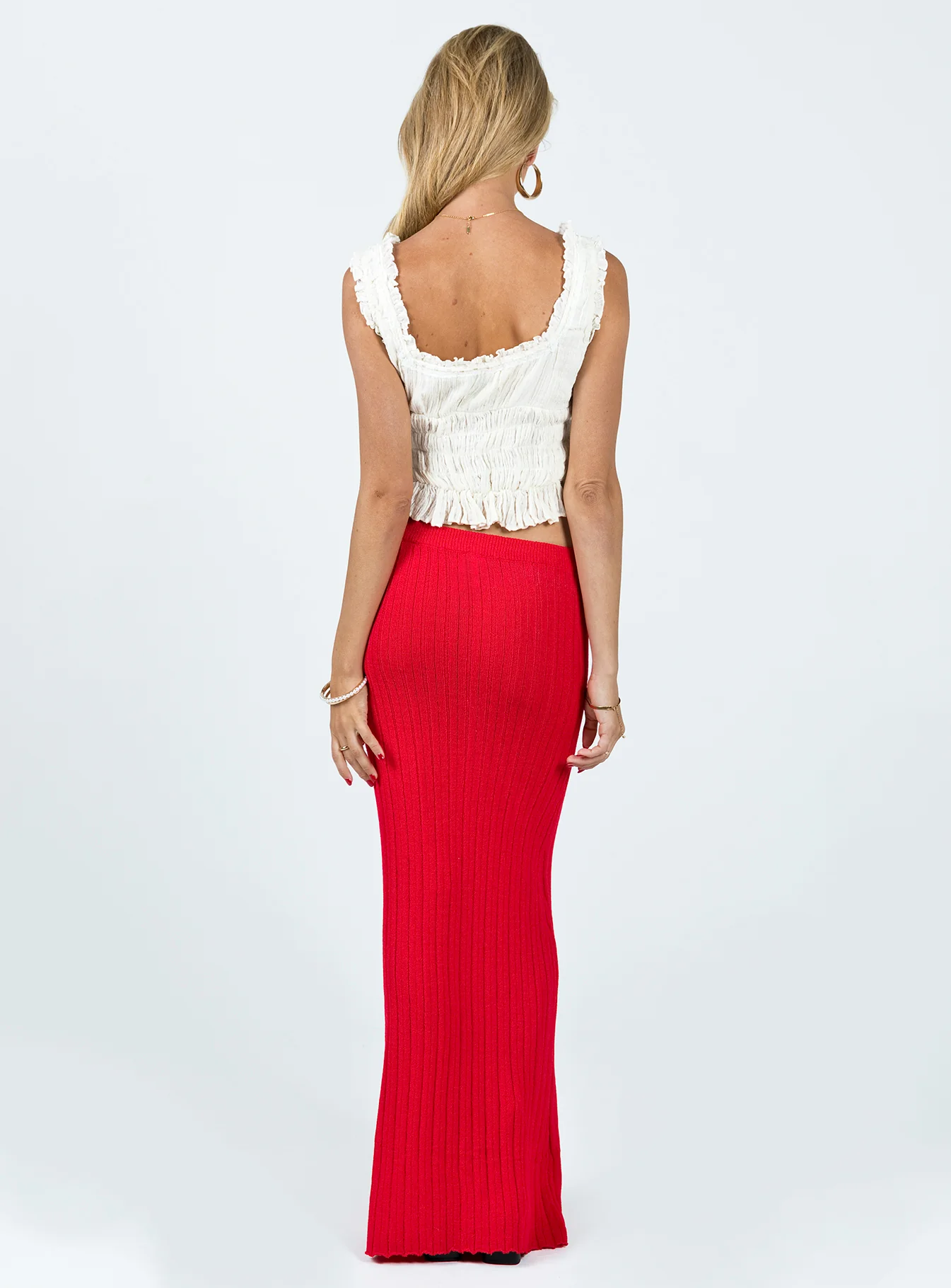 Belle Knit Maxi Skirt Red - Image 5