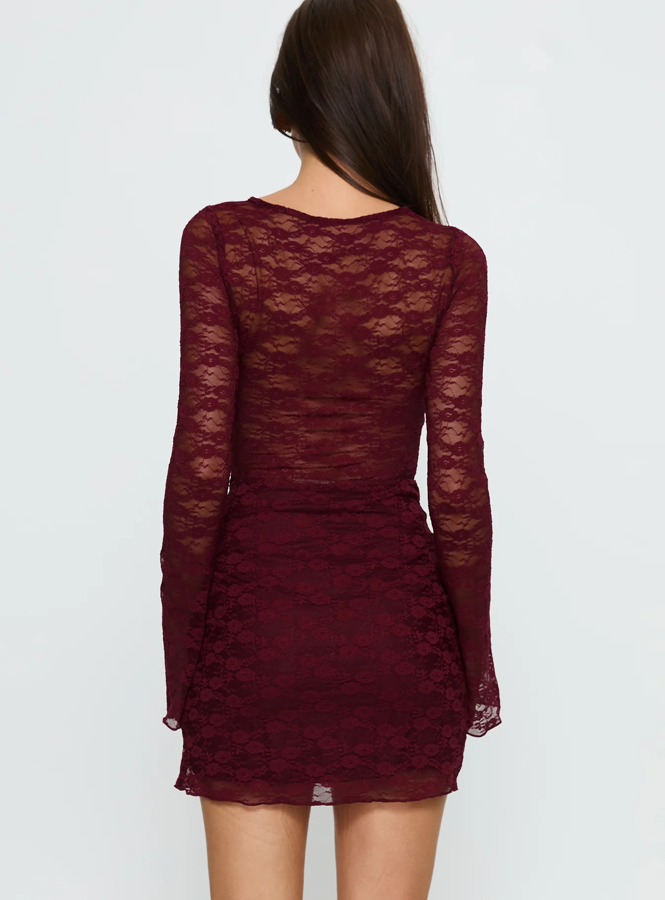 Best You Had Mesh Long Sleeve Mini Dress Burgundy - Image 4