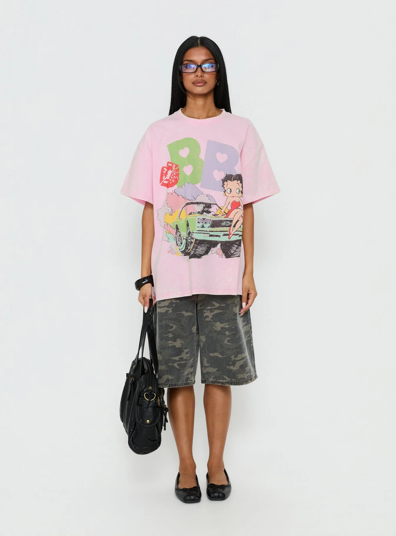 Betty Boop Speedracer Oversized Graphic Tee Washed Pink - Image 6